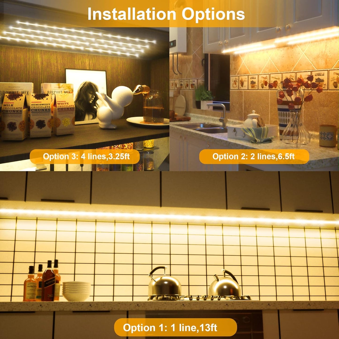 LAFULIT Under Cabinet Lighting Kit - 8 PCS 20 Inch Pre-Cut Strips, 2700K Warm White Flexible LED Strip Lights with Remote and Power Adapter for Kitchen Cabinets, Shelf, Desk, Counter - 13ft