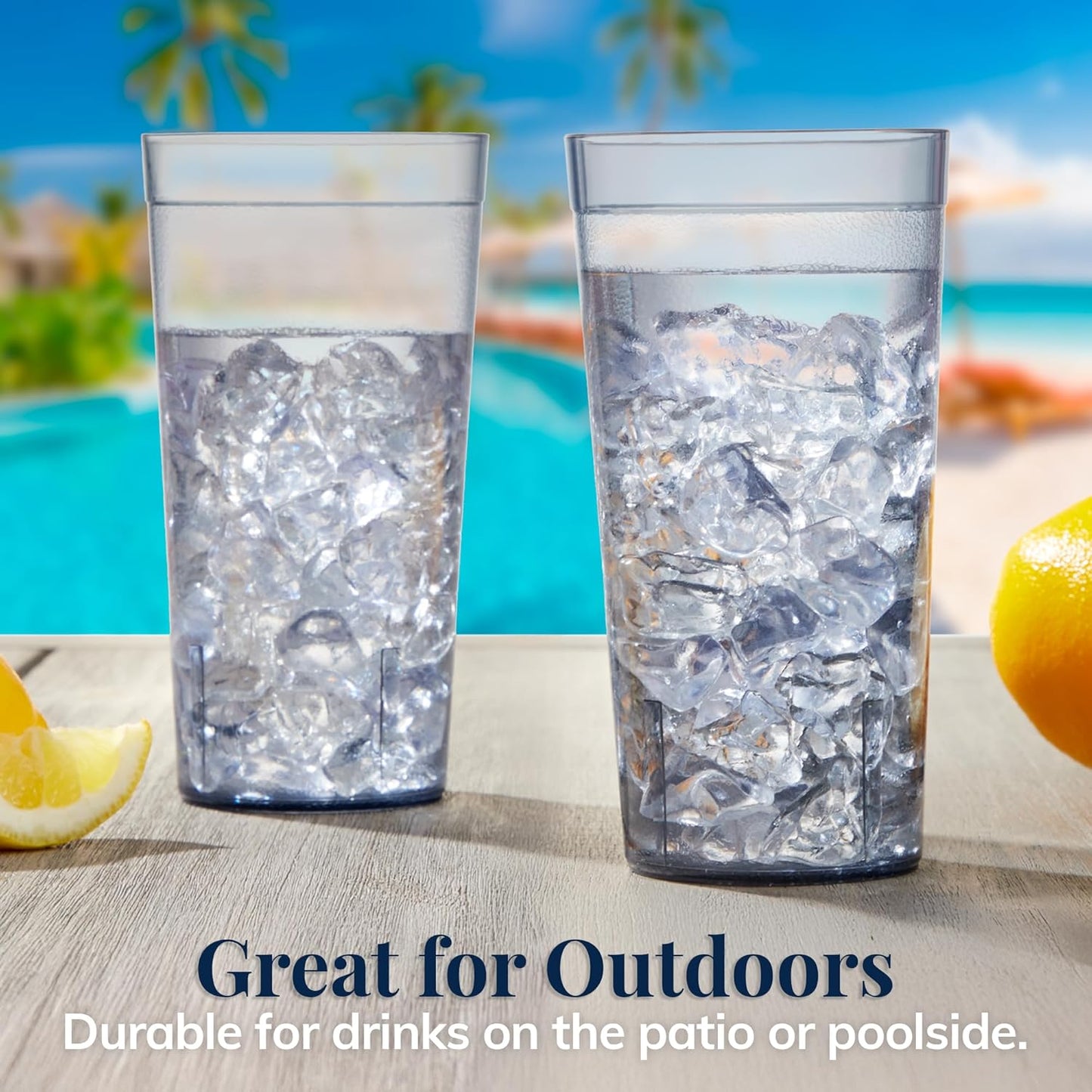 US Acrylic Cafe Plastic Reusable Tumblers (Set of 16) 20-ounce Water Cups in Grey | Value Set of Restaurant Style Drinking Glasses, Stackable, BPA-free, Made in the USA | Top-rack Dishwasher Safe