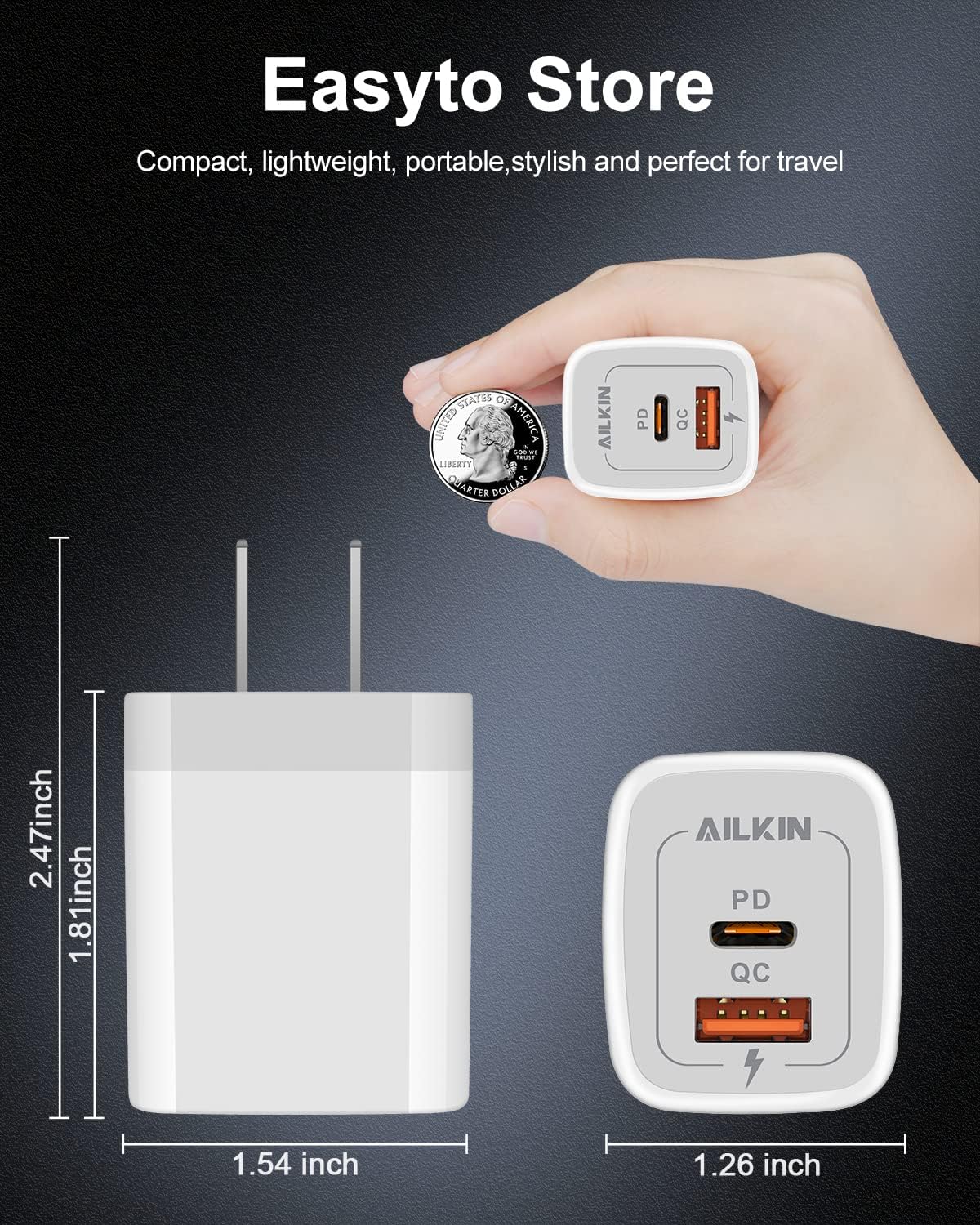 3Pack Dual Port USB-C Wall Plug-in USBC Charger, AILKIN 20W Power Delivery + QC3.0 USB A Double Port Fast Charging Block for iPhone 17 15 14 13 12 Pro Max 14 Pro Mini 16Pro Max 16 Plus 16E X XS Cube