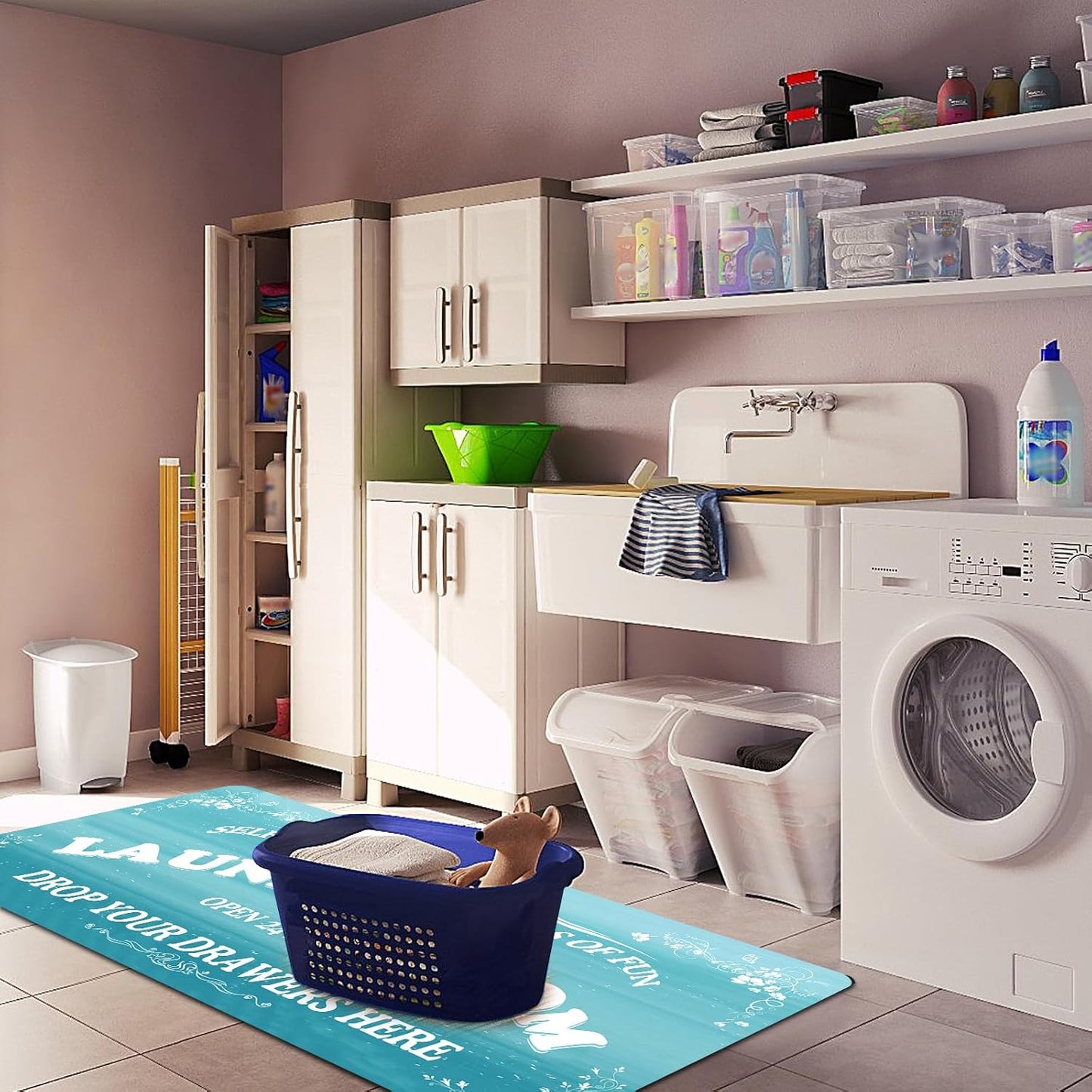 Zoke Laundry Room Rug Runner Stylish Non-Slip Laundry Room Mat 20"x47", Versatile, Waterproof Runner for Laundry, Kitchen, and Bathroom, Mudroom Decor and Farmhouse Charm