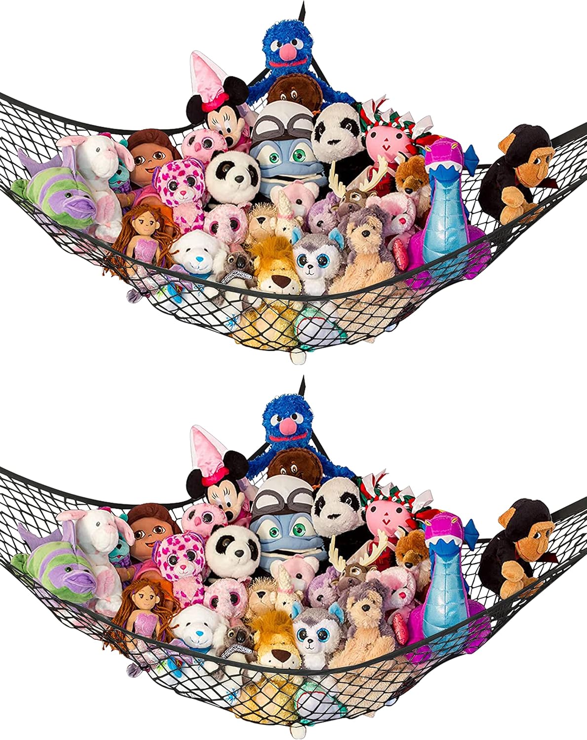 Stuffed Animal Hammock 2 Pack | Corner Stuffed Animal Storage & Plushie Net | Toy Hammock for Stuffed Animals | Holds 12lbs | Easy Hang, All Hardware Included | Black Bedroom Decor | by Lilly's Love