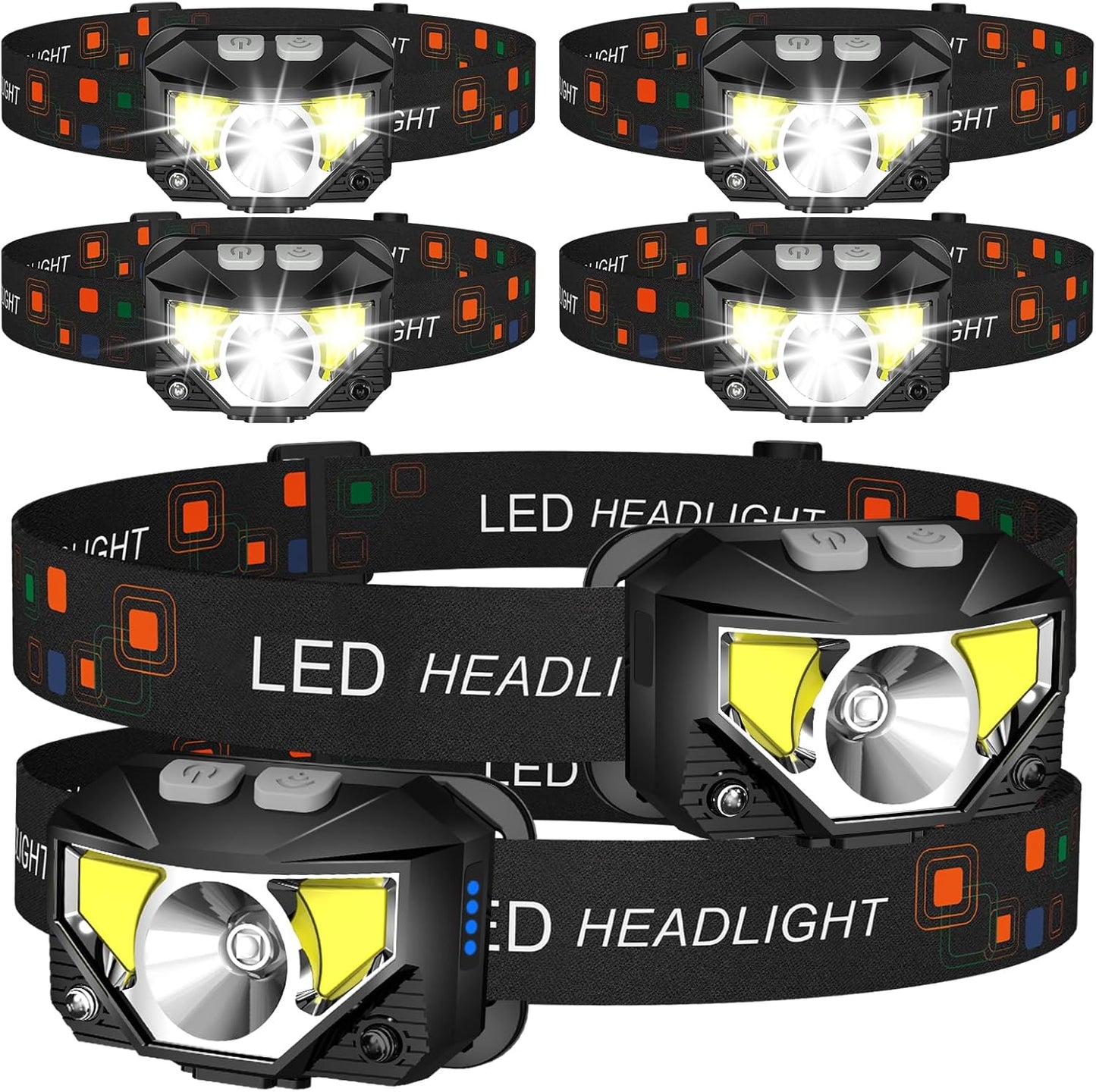 LHKNL Headlamp Flashlight,4-Pack Lumen Ultra Bright LED Rechargeable Headlight with White Red Light,Waterproof Motion Sensor Head Lamp,8 Mode for Outdoor Camping Running Cycling Fishing