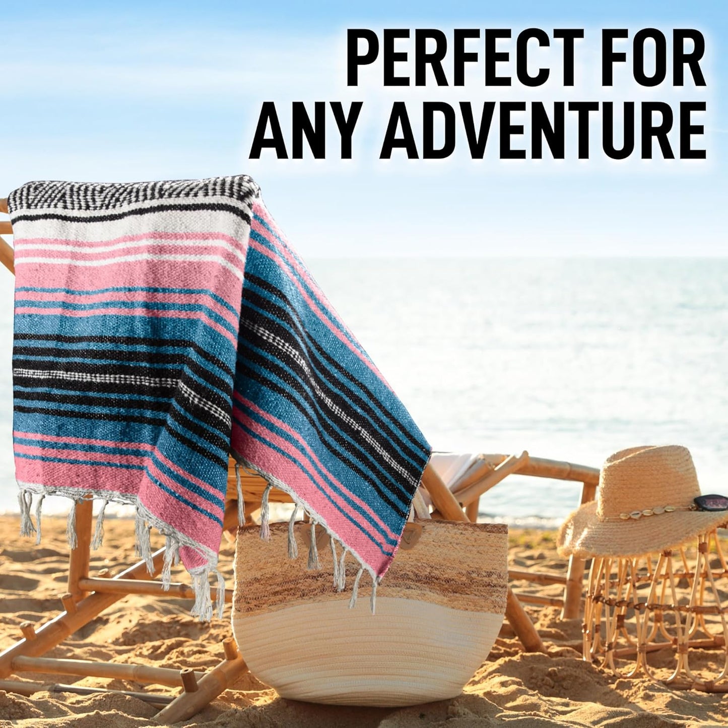 Hydration Nation Authentic Large Handwoven Mexican Striped Throw Blanket - Soft, Durable, Eco-Friendly - 70"x50" - Cotton Candy