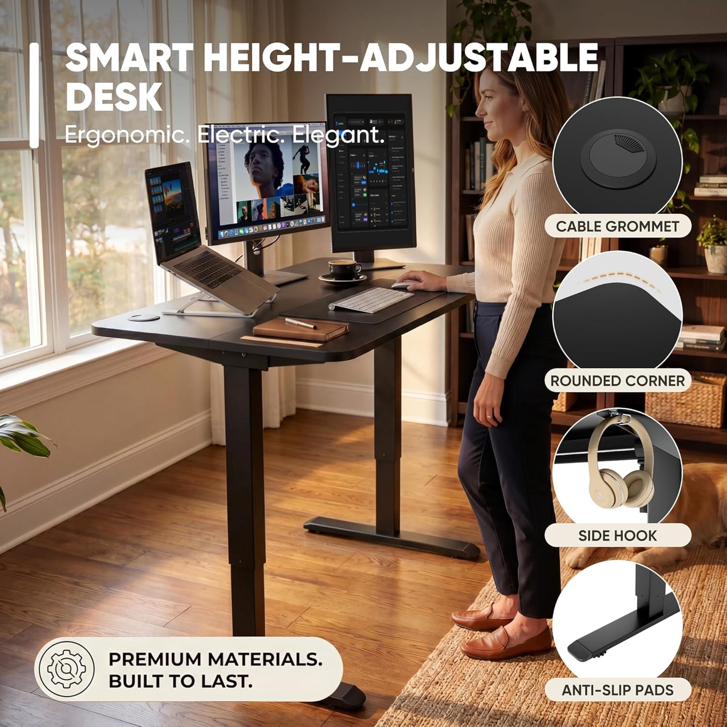 Furmax 55 x 24 Inches Electric Height Adjustable Standing Desk Large Sit Stand Up Desk Home Office Computer Desk Memory Preset with T-Shaped Metal Bracket, Black