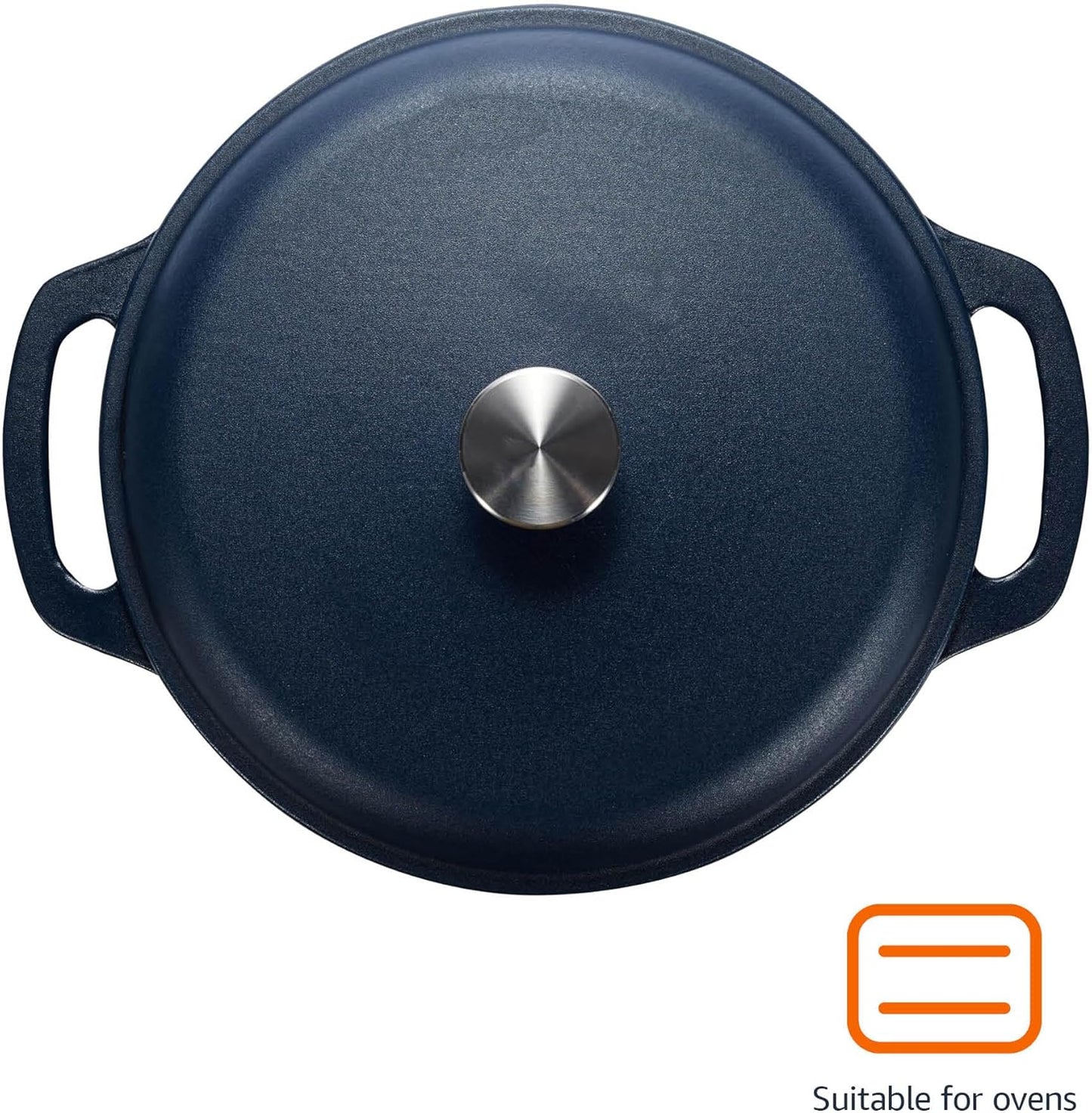 Amazon Basics Enameled Cast Iron Dutch Oven Pot with Lid, Dual Handles, Heavy-Duty, Oven Safe, Round, 6-Quart, Matte Navy