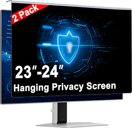 2 Pack 24 Inch Privacy Screen for Monitor, Hanging Anti Spy Screen Filter for 23.6 to 23.8 Inch 16:9 Widescreen Monitor, Removable Blue Light Reduction Protector for Office