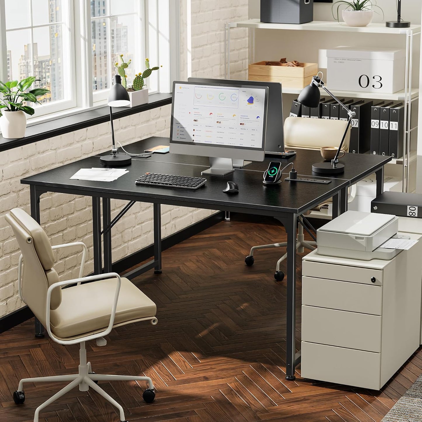 PRAISUN 47 X 20 Inch Office Computer Desk with Power Outlets and USB-C Port, Larger Gaming Desk, for Home Office, Study, Bedroom, Writing Work from Home Table, Metal Frame, Black