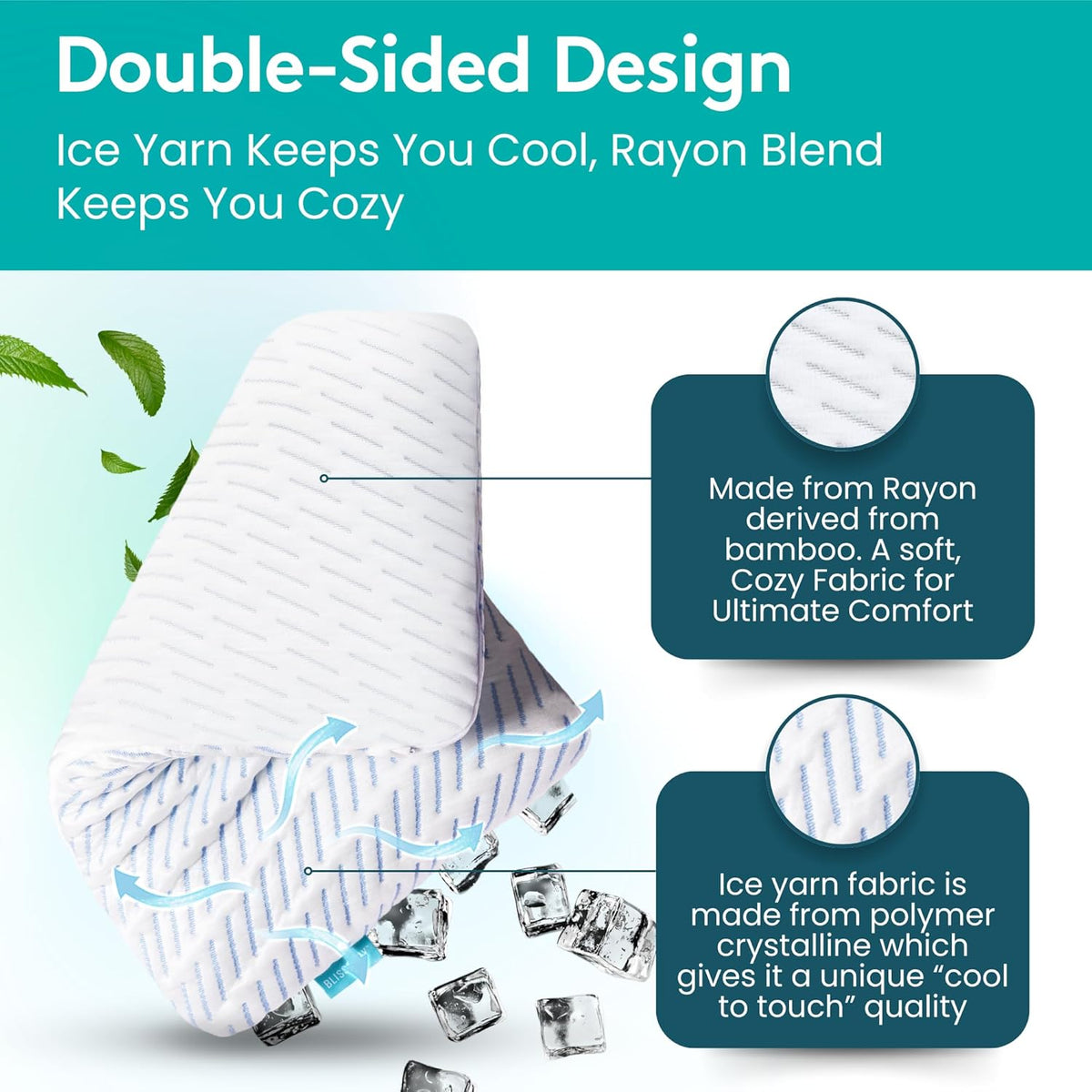 BLISSBURY Cooling Memory Foam Pillow, 2.6 Inch Thin, for Stomach & Back Sleeper, Queen Size, Removable Cool-Tech Cover, CertiPUR-US Certified