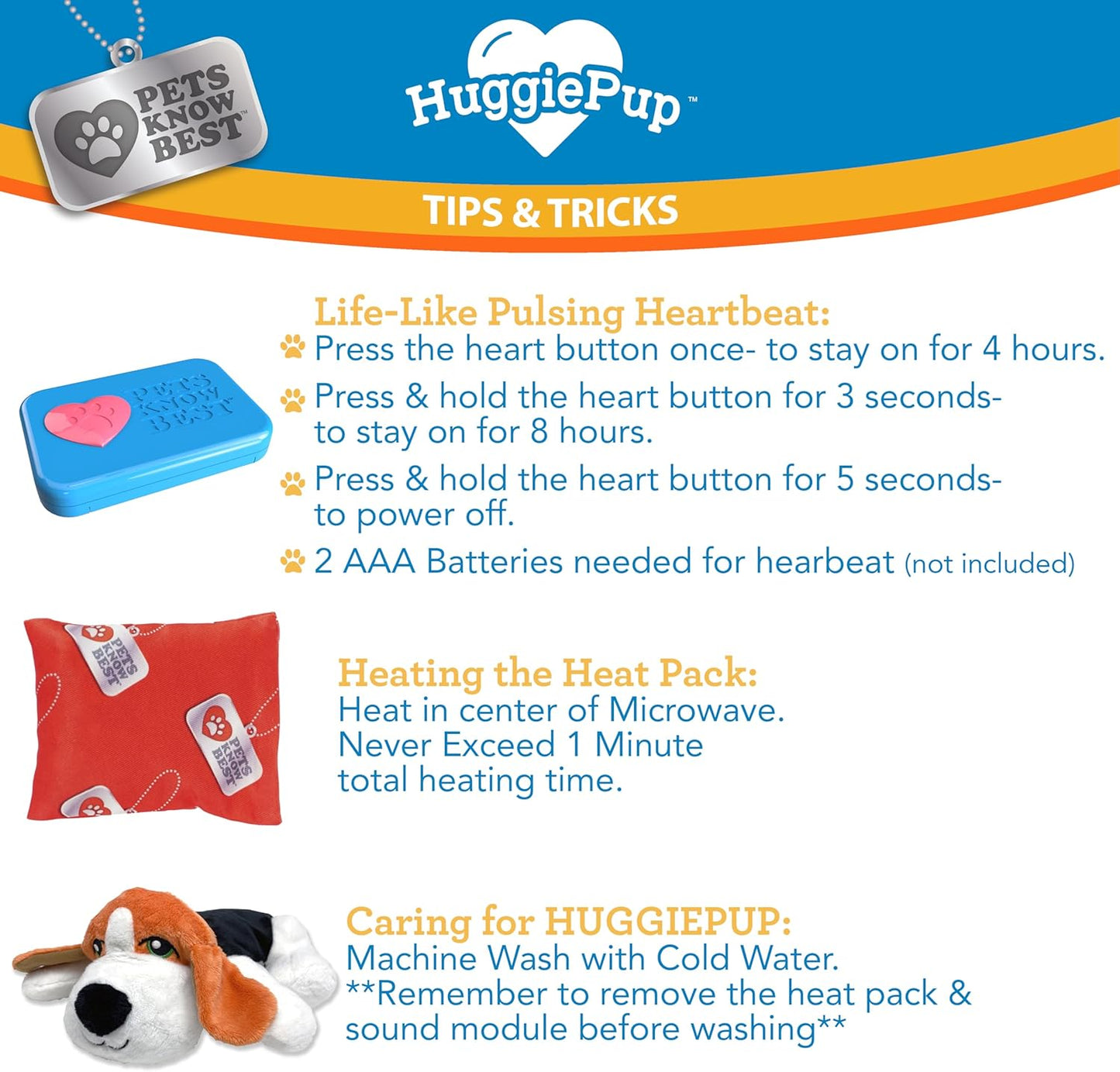 HuggiePup by Pets Know Best- Cuddly Puppy Behavioral Aid Toy, Great for Crate Training- Pulsing Heartbeat, Heating Pack- Multicolor Hound Dog