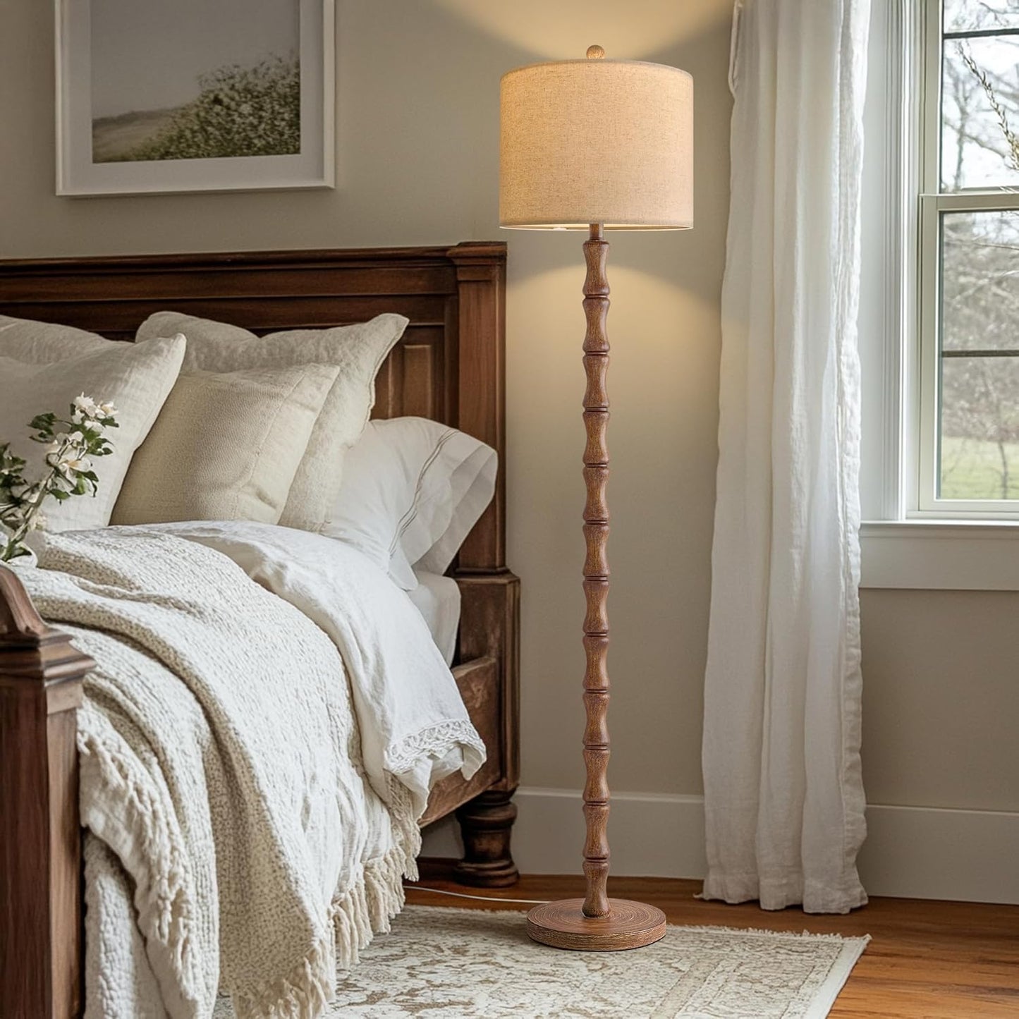 BOBOMOMO 62" Rustic Floor Lamp for Living Room, Retro Farmhouse Floor Lamp Rotary Switch, Resin Standing Lamp for Living Room, Corner, Dining Room, Bedroom, Home Decor
