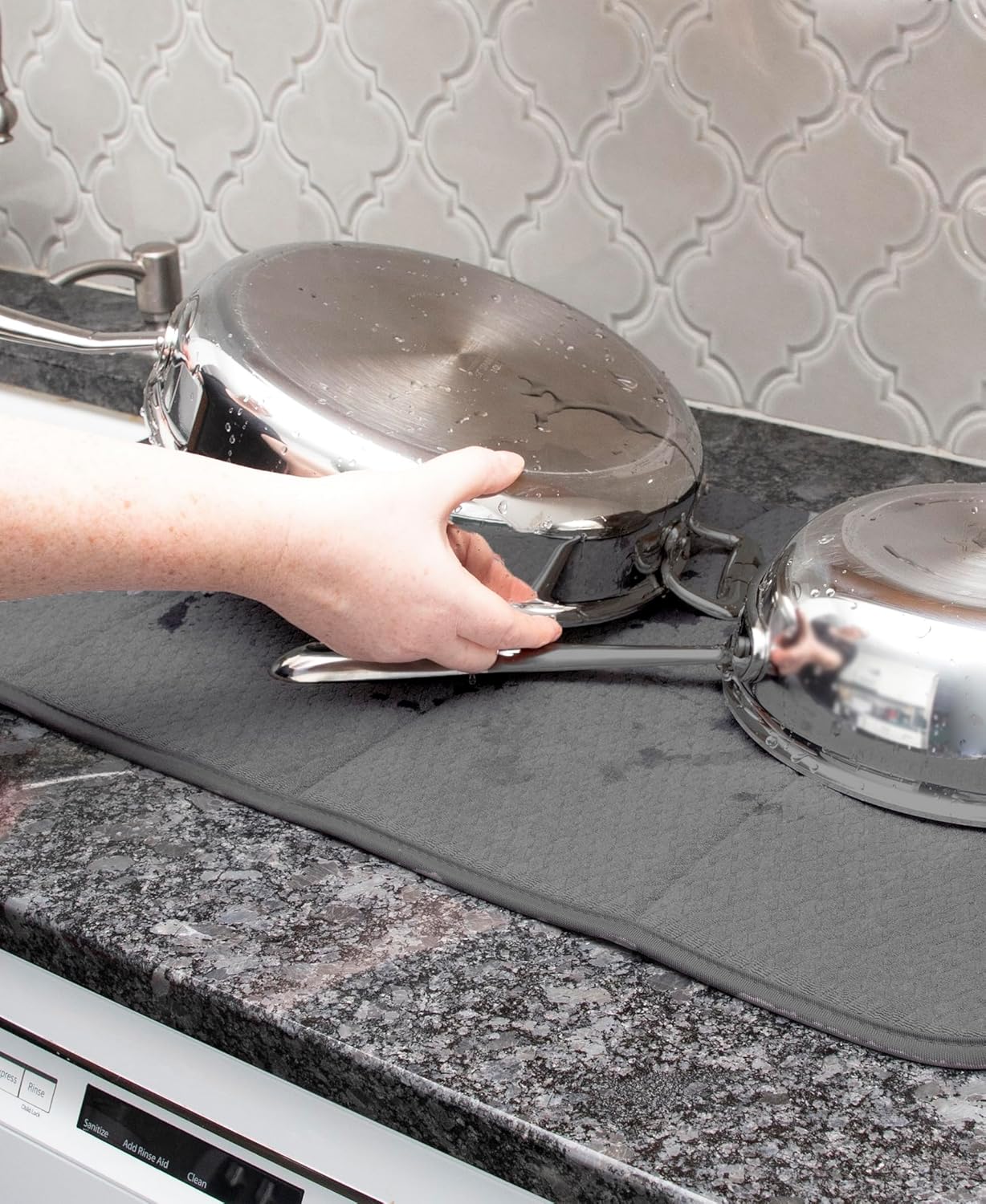 All-Clad Premium Reversible Dish Drying Mat for Kitchen: 16" x 28" Ultra-Absorbent, Long-Lasting, No Condensation, and Oversized for Large Pots and Pans - 1 Pack, Pewter