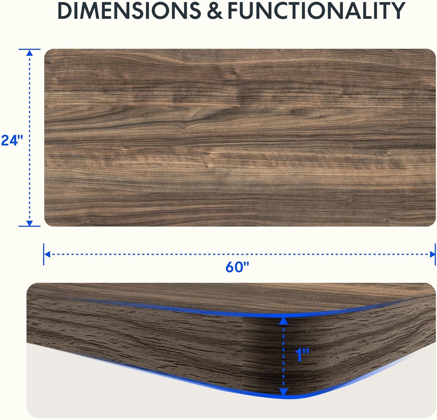 FLEXISPOT 60"x24" One-Piece Electric Standing Desk, 1" Thick Seamless Desktop for Home Office, Study & Multi-Monitor Setup, Black Walnut