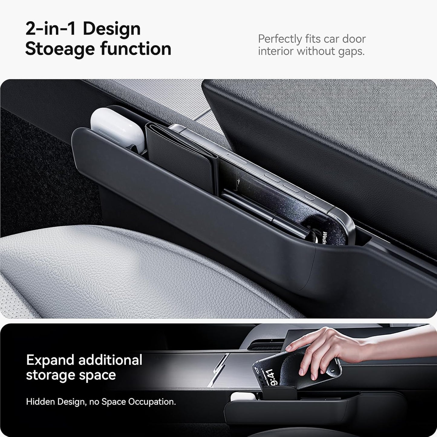 YONZEE 2-in-1 Car Steering Wheel Desk Tray & Car Seat Gap Filler Organizer – Foldable Carbon Fiber Look Table for Laptop, Eating Food, Writing – for Standard Round Steering Wheels