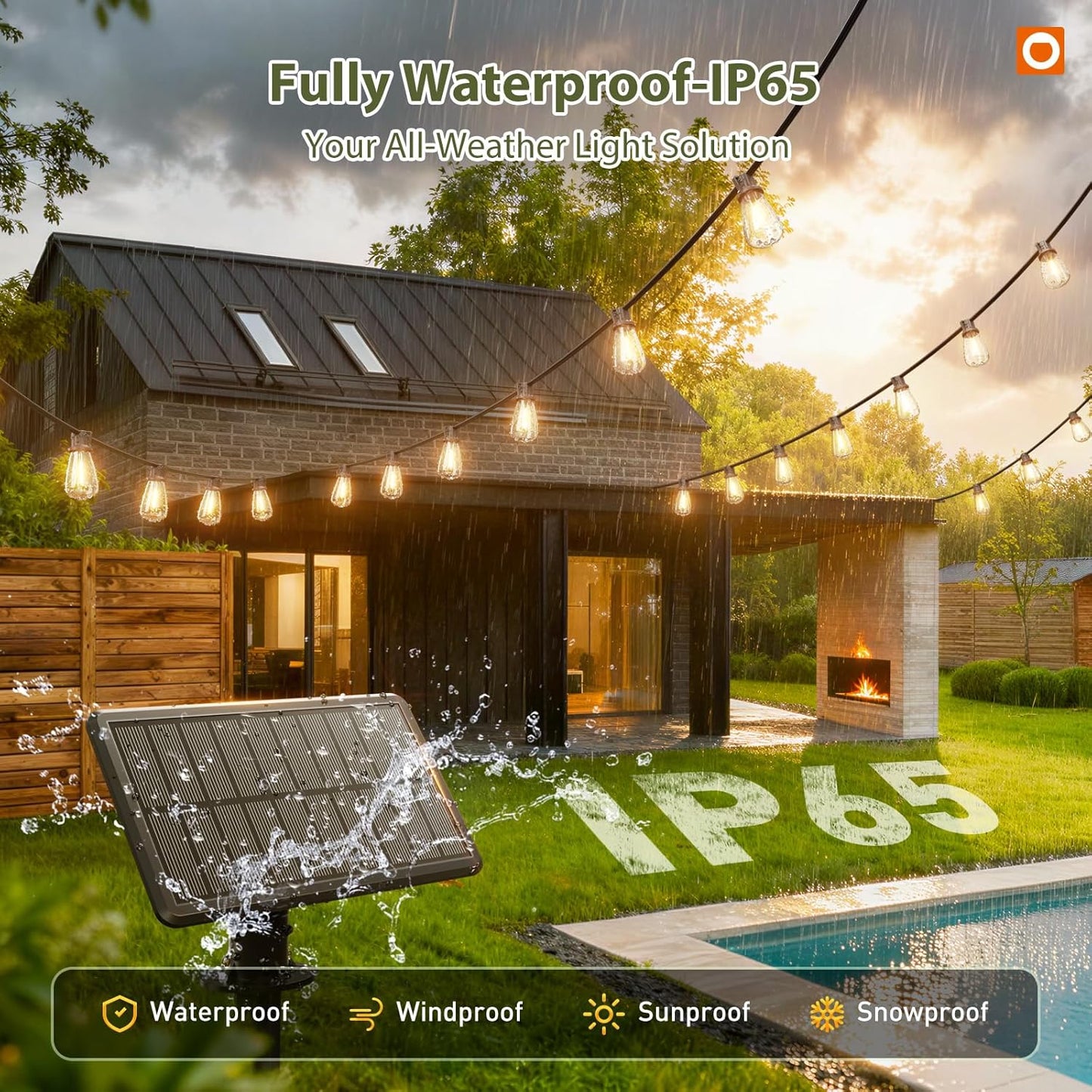 addlon 52(48+4) FT Solar String Lights Waterproof,Patio Lights Solar Powered with Remote & USB Port 16+1 LED Shatterproof Bulbs 3 Light Modes, Dimmable Solar Light for Camping Backyard Garden