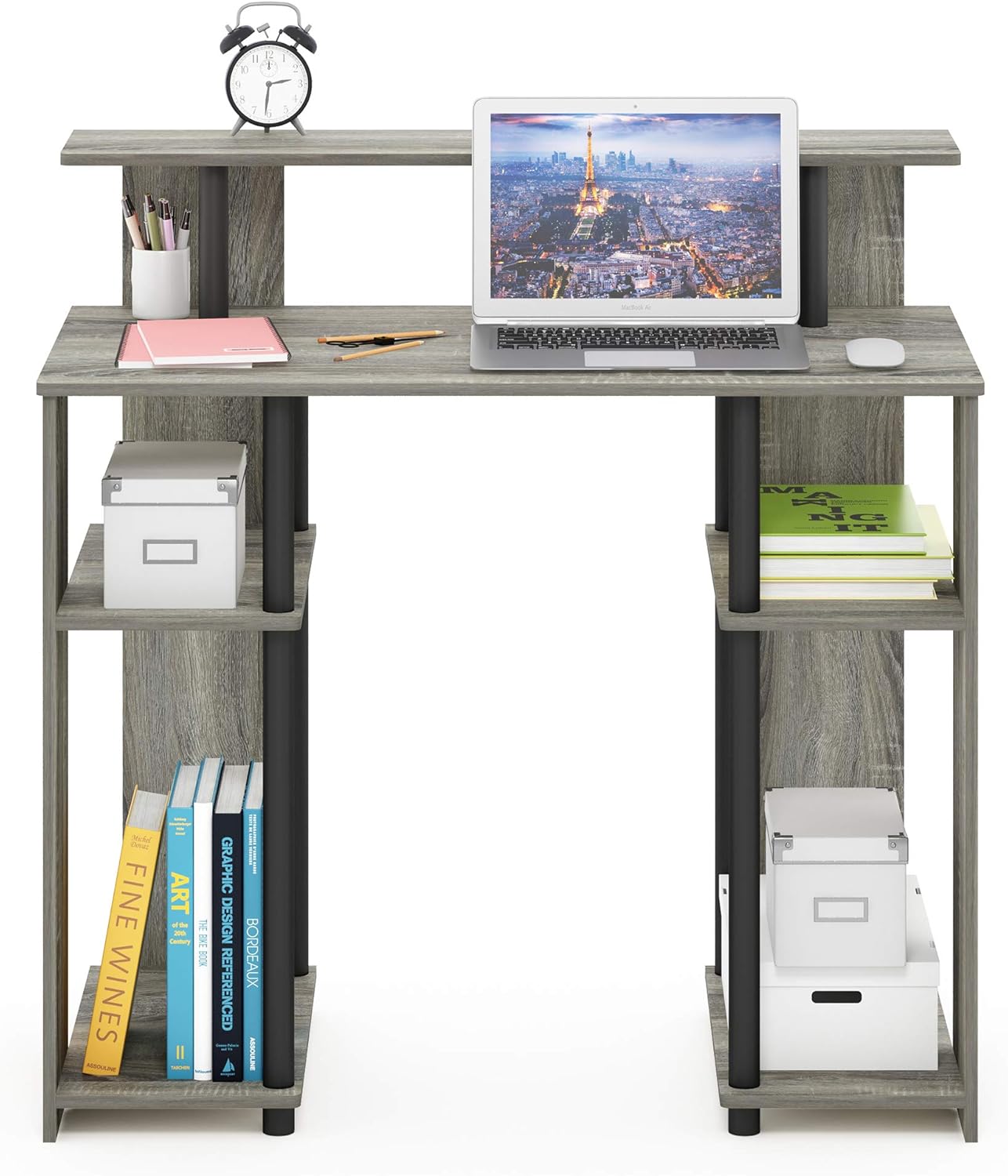 Furinno JAYA Simple Design Computer Writing Desk, French Oak Grey/Black