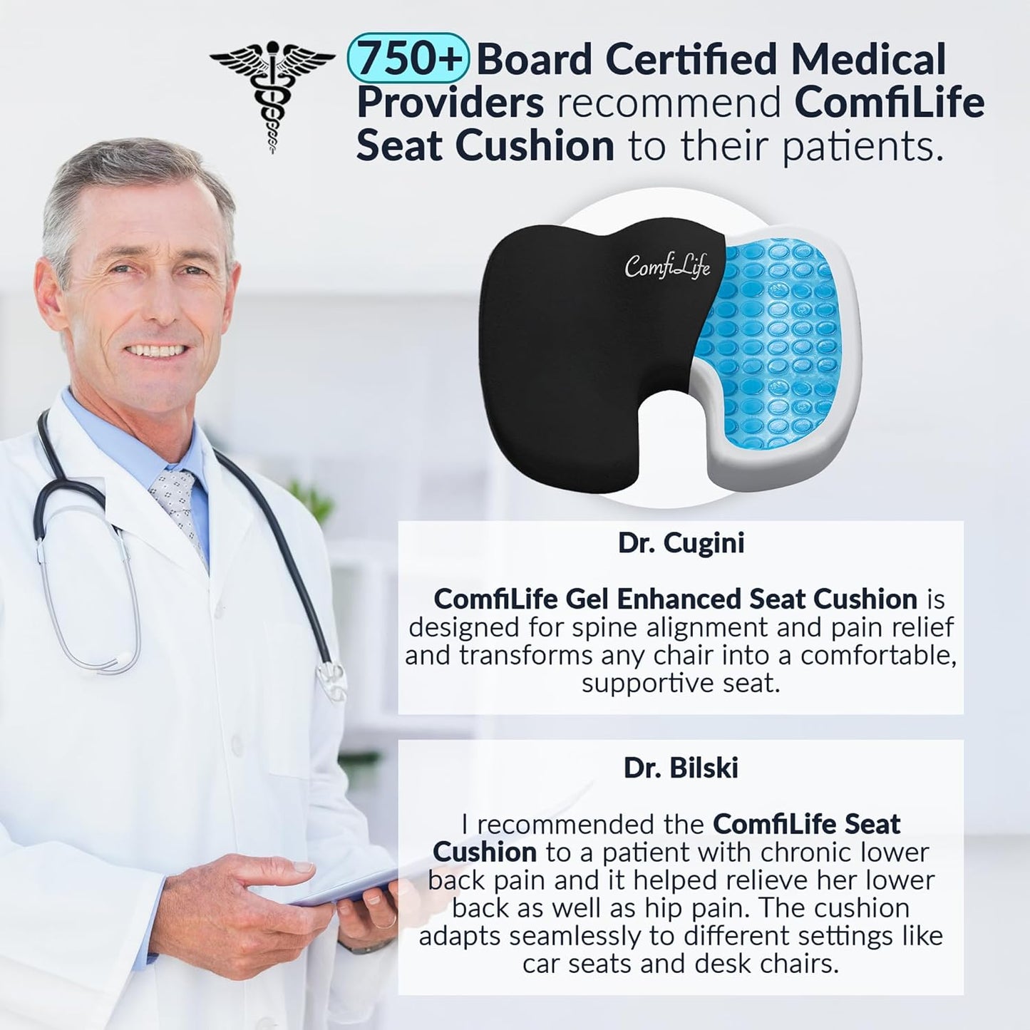 ComfiLife Premium Gel & Memory Foam Seat Cushion – Doctor Recommended Office Chair Cushion, Car Seat Cushion – Chair Cushions for Back & Sciatica Pain Relief – Seat Cushions for Office & Desk (Black)