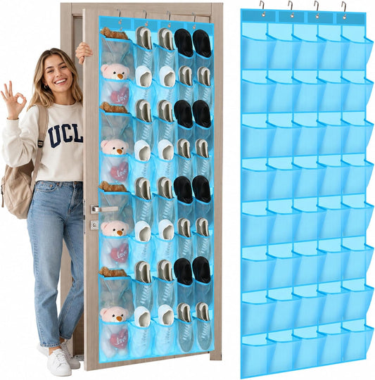 Windyun 1 Pcs 40 Pocket Over the Door Shoe Organizer Hang,Sky Blue