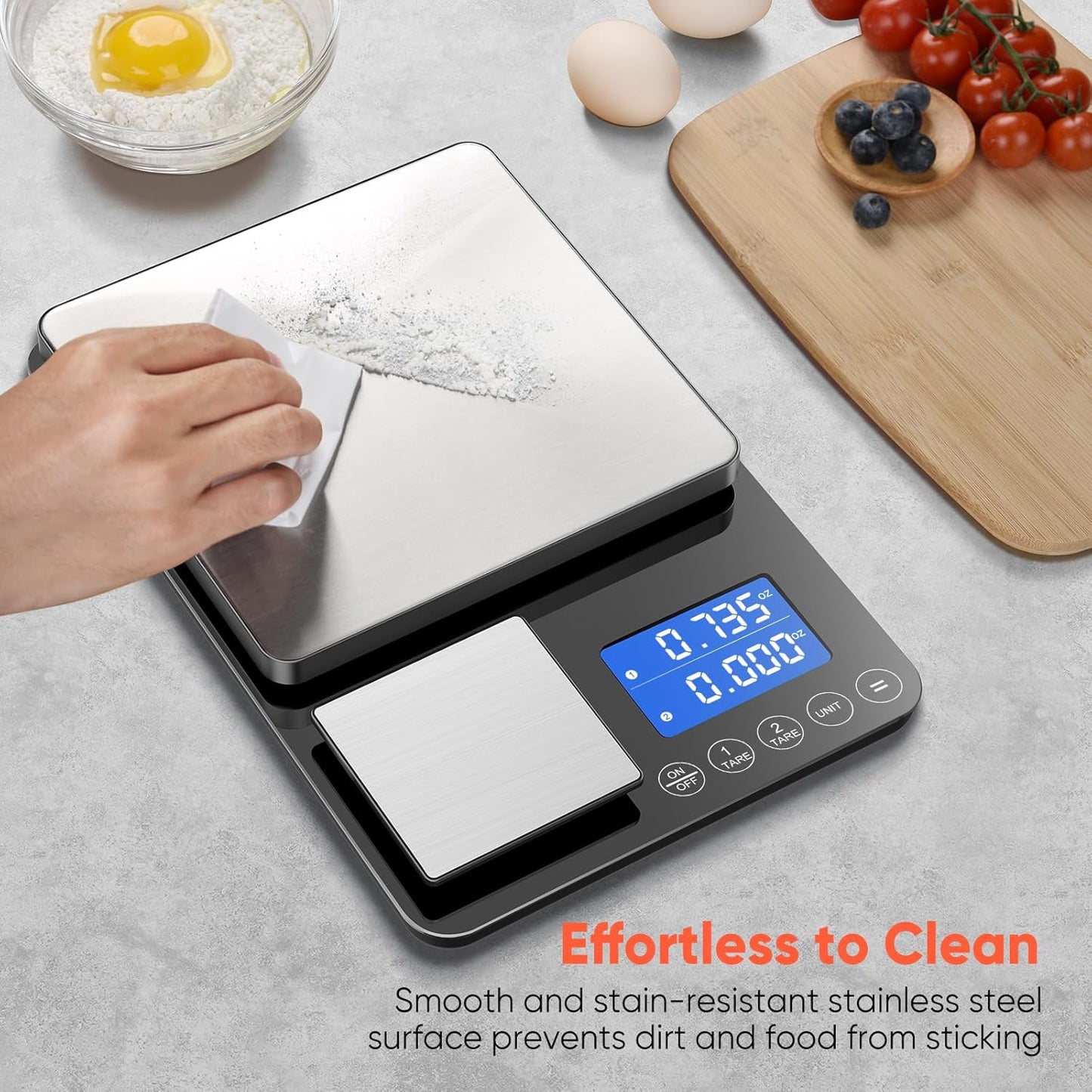 KUAIVO Dual Platform Digital Kitchen Scale, 33lb/15kg & 0.001oz/0.01g Precision, Two Scales in One, Coffee & Food Scale, Dual Display, Stainless Steel, Tare, g/oz/lb/ml