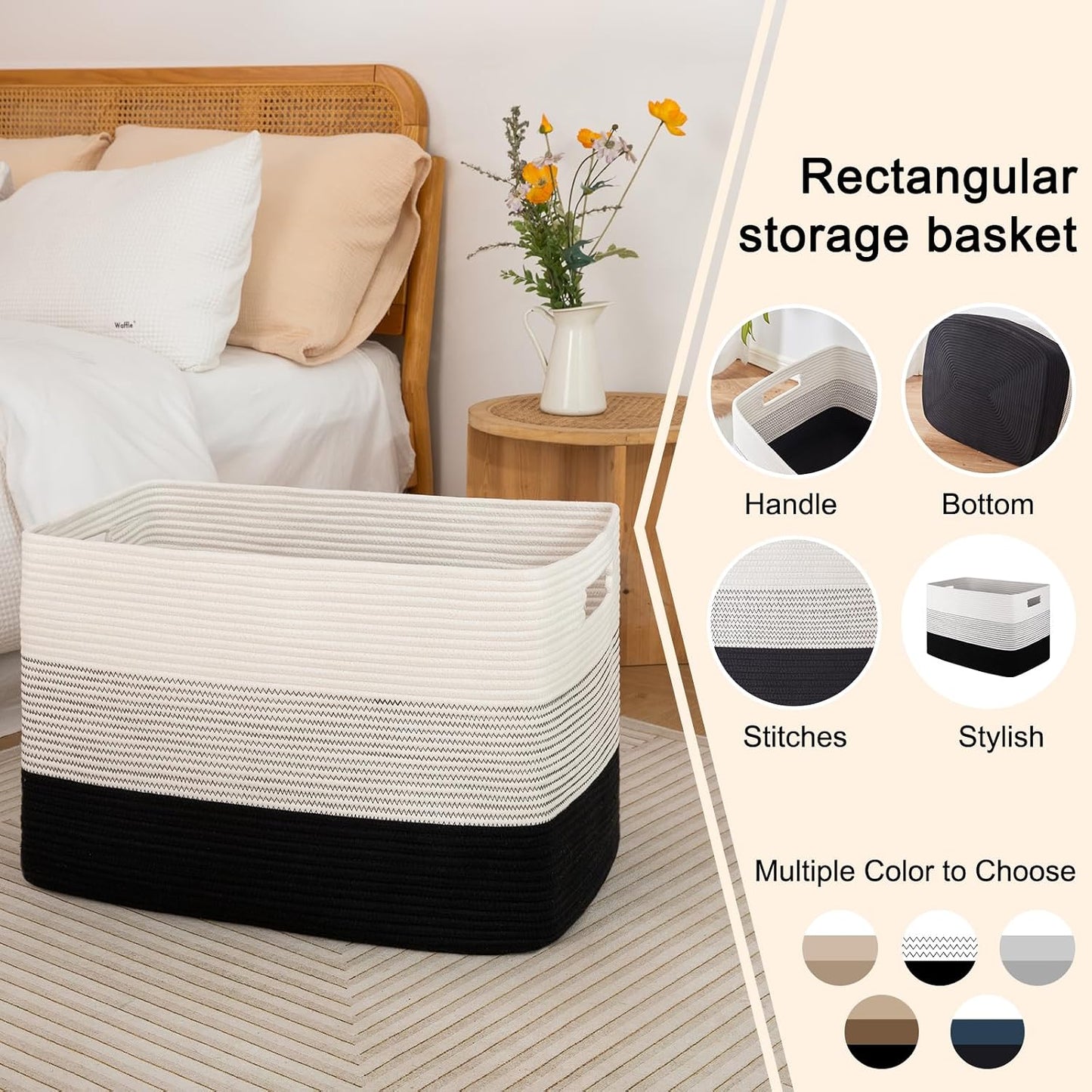 OIAHOMY Blanket Basket Laundry Basket Dog Toy Basket 108L Gradient Black | Large Storage Basket,Baby Basket,Toy Storage,Woven Rope Basket for Blankets,Blanket Storage for Living Room