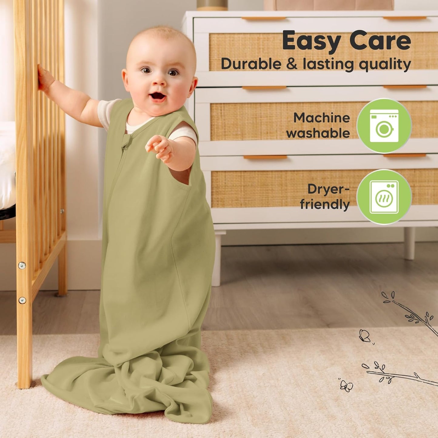2-Pack Baby Sleep Sacks, Zipper Wearable Blanket - 0.5TOG Organic Cotton, Lightweight,Soft Cozy Infant Sleeping Sack 3-6 months,Easy to Wear Small Newborn Transition Swaddles Sleepsacks(Avocado, S)