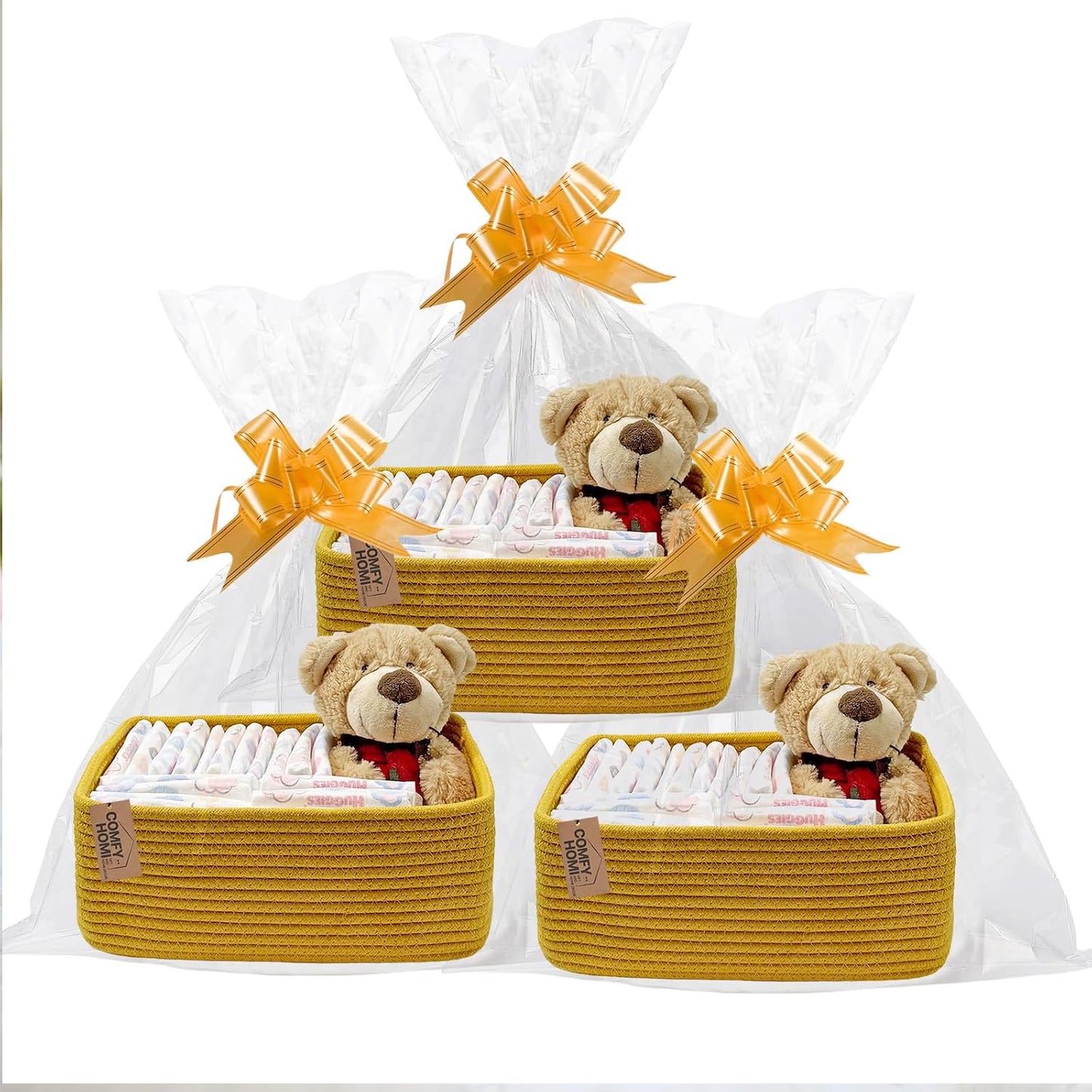 COMFY-HOMI 13" x 8.5" x 5.1" Storage Baskets for Organizing | Cotton Rope Woven Basket | Toy Storage Bin Box | Basket for Shelves, Closet Organizer Bin, Decorative Closet Shelf, 3 Pack