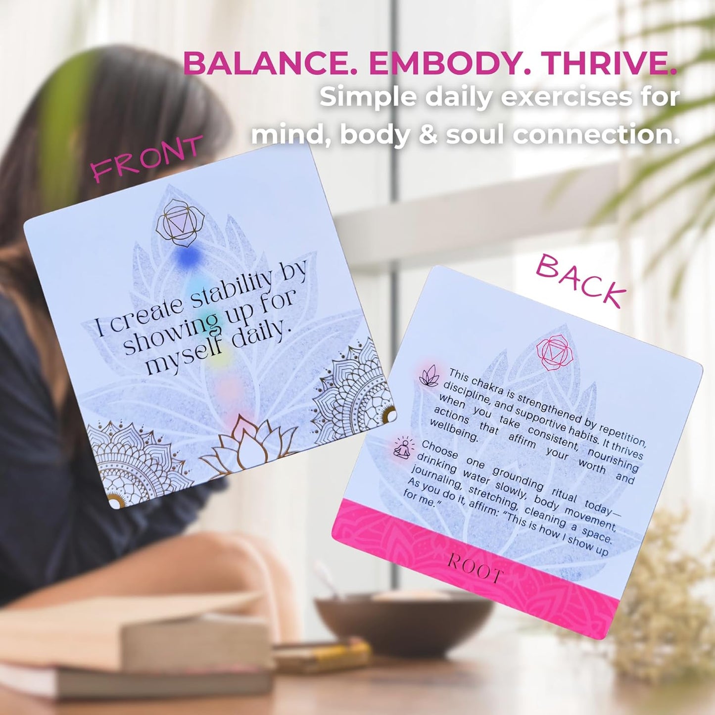 Aura Chakra Affirmations & Ritual Deck: 57 Daily Mindfulness & Meditation Activity Cards | Balance Mind, Body & Spirit | Wellness Self-Care Gift for Women - Stand and Pouch