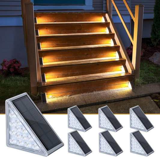 NIORSUN Solar Step Lights 6 Pack - Outdoor Stair Lights with 3000K Warm White & 6000K Cool Daylight, IP67 Waterproof, Auto On/Off, Super Bright for Deck, Patio, Steps