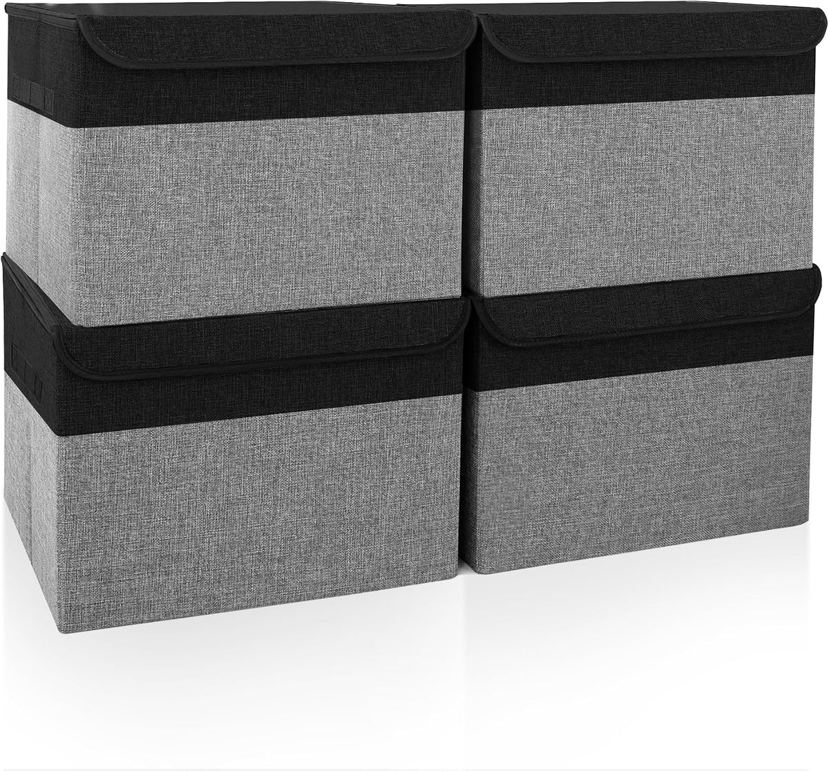 Bagnizer Large 22 Quart Linen Fabric Foldable Storage Bin Cube Organizer Basket with Flip-Top Lid & Handles, Clothes Blanket Box for Home, Office, Closet, Black & Gray, 4 Pack 14.6 x 9.5 x 9.5