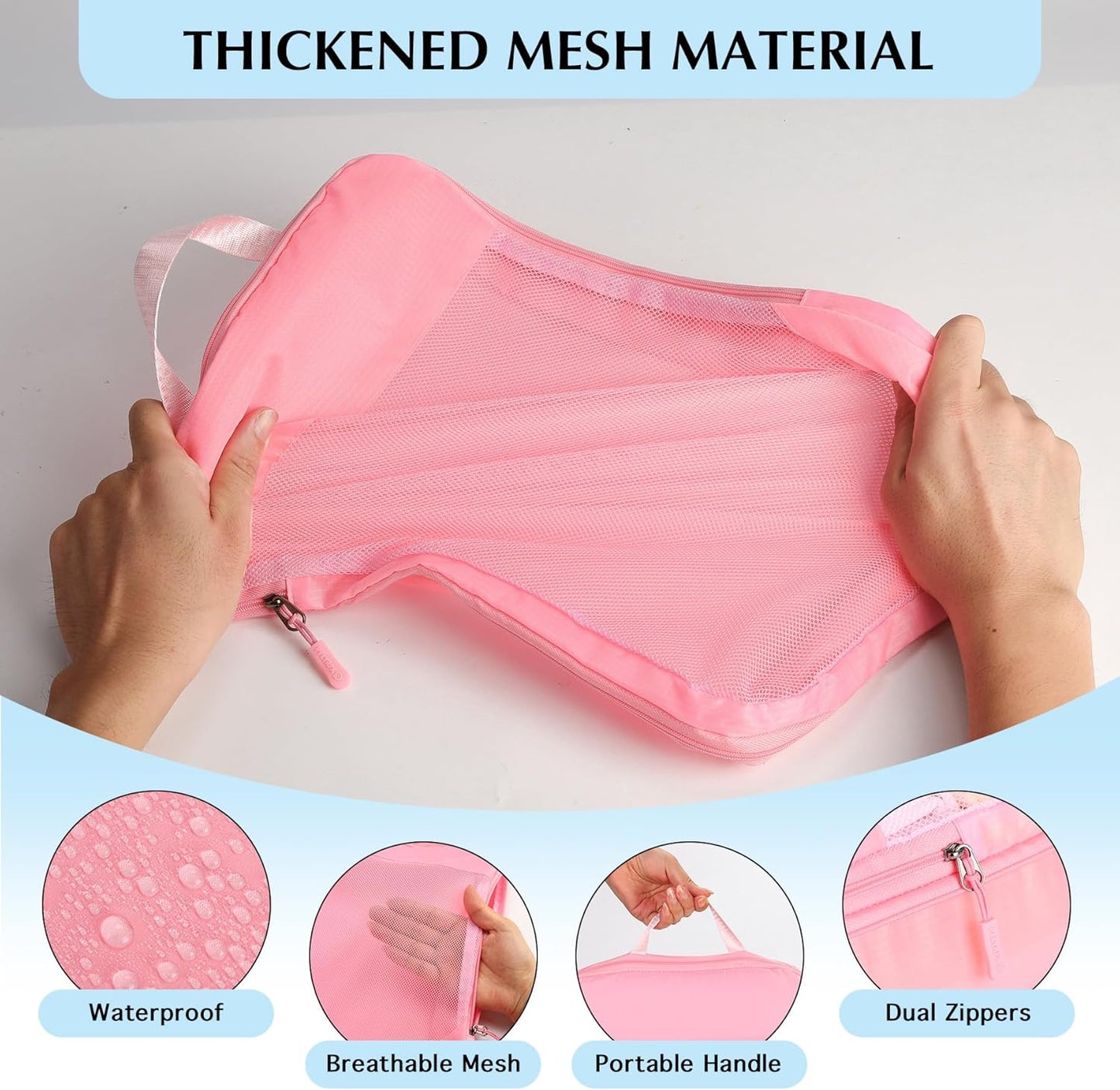 PFEYRPK Lightweight Compression Packing Cubes for Suitcases, Compressible Expandable Travel Packing Organizer with Clear Toiletries and Backpack Bag, Travel Essentials for Carry on Luggage 7 Set