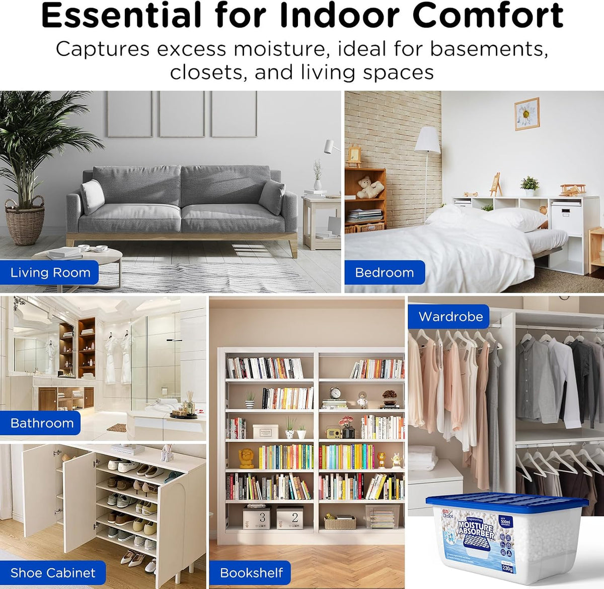 W&E Choice Moisture Absorbers, Portable Humidity Absorber Boxes for Your Bathroom, Closet & Car, Dehumidifier with Fragrance Free, 12 Pack