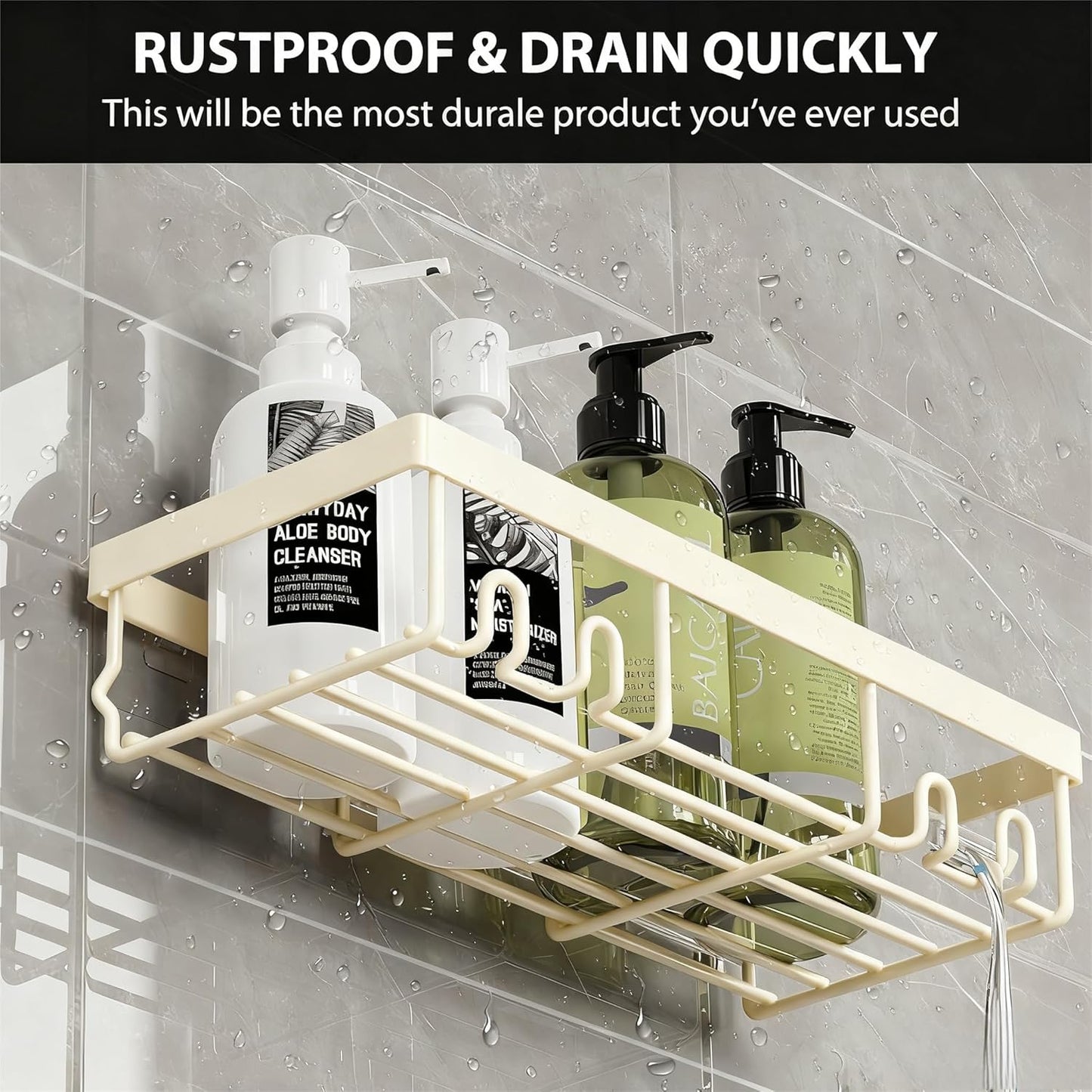 Moforoco Shower Caddy Shelf Organizer Rack, Self Adhesive Black Bathroom Shelves Basket, Home Farmhouse Wall Inside Organization and Storage Decor Rv Accessories, First Camper Apartment Essentials