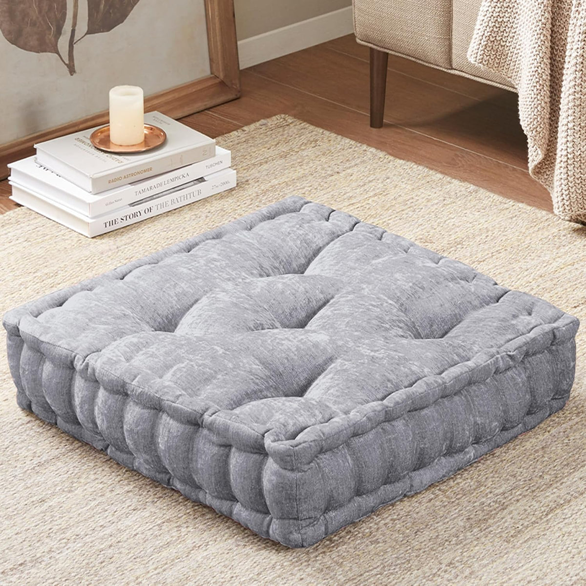 Intelligent Design Floor Pillow, Large Cushion for Meditation, 20x20 Grey
