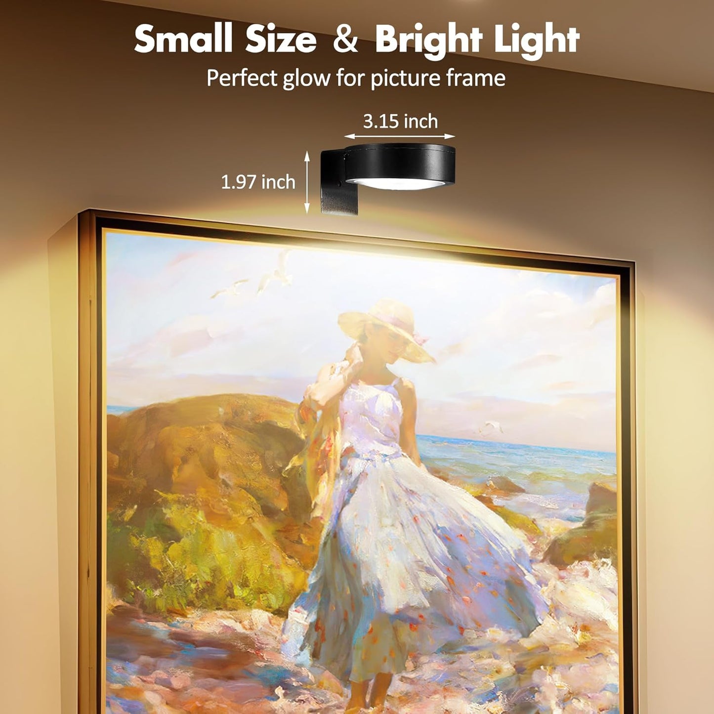 3Pcs Picture Lights for Wall Battery Operated, Magnetic Led Painting Light with Remote Dimmable and Timer, 3 Lighting Modes Art Display Light for Picture Frame, Wireless Wall Decor Puck Lights, Black