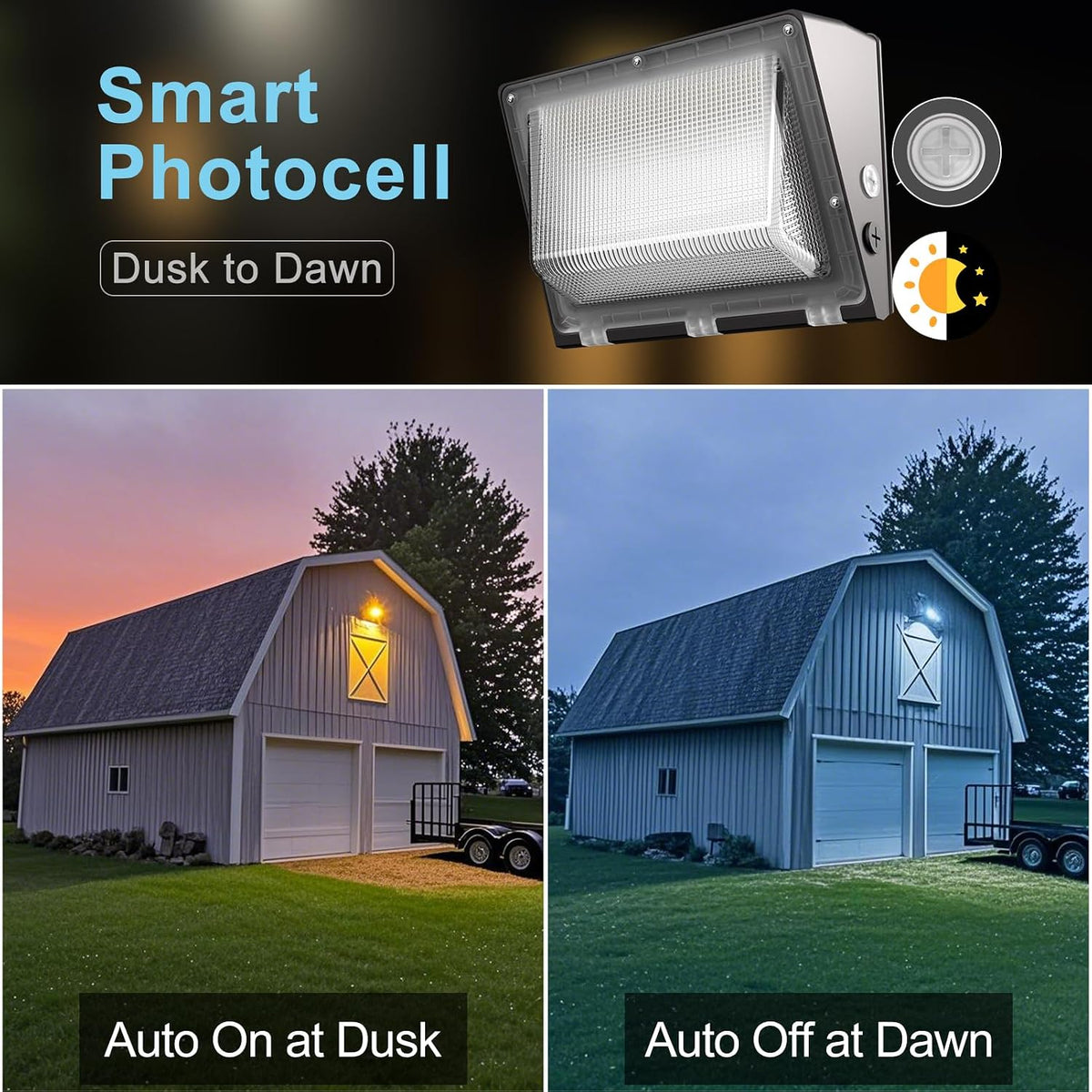 Lightdot 4 Pack 200W Wall Pack LED Exterior Light with Smart Photocell