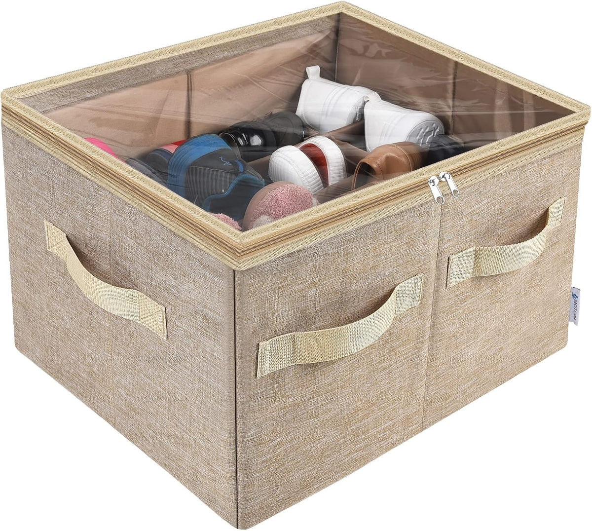 Moteph Shoe Organizer for Closet - Shoe Storage Organizer for Closet Organization with Clear Cover & Adjustable Dividers, Shoe Rack & Basket - (Light Brown, Large - 24 Pairs)