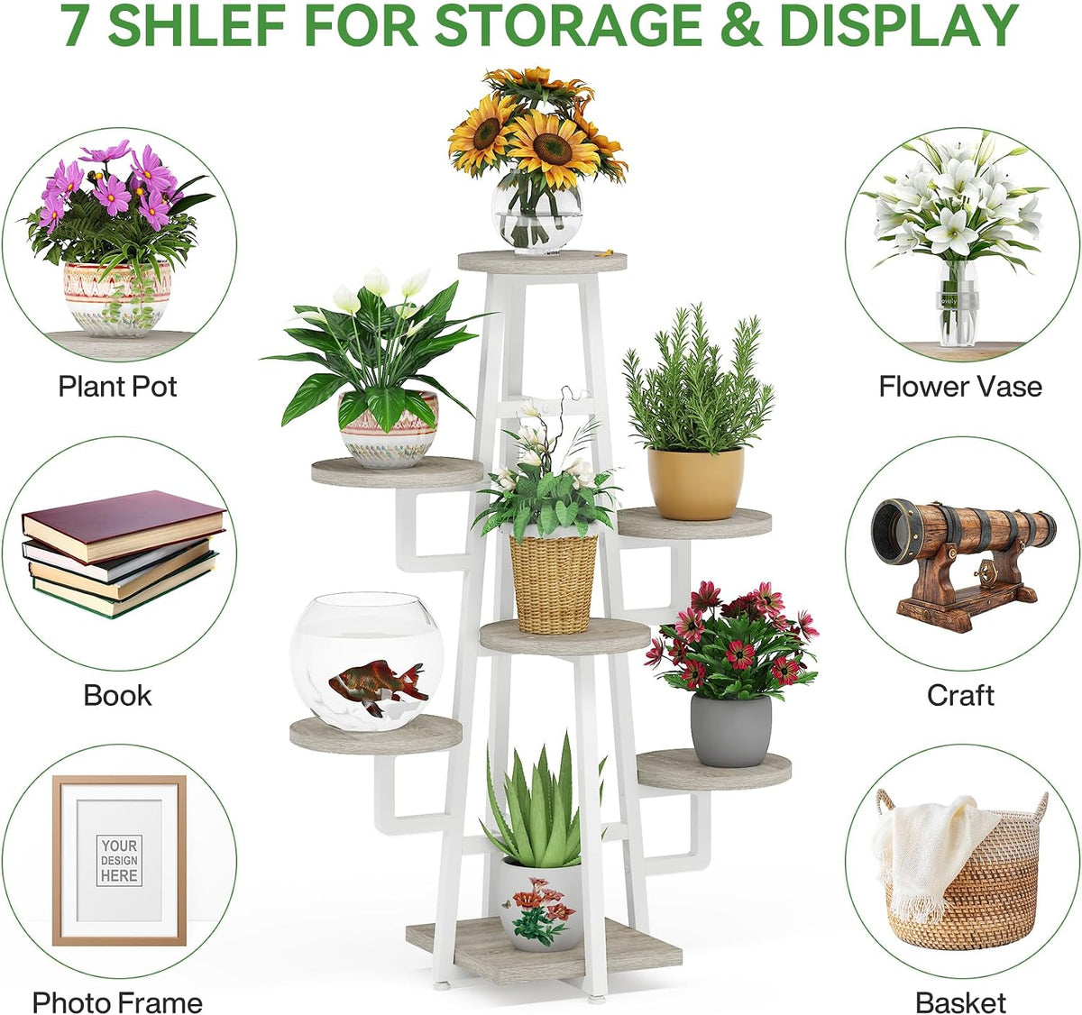 Tribesigns 7 Tier Plant Stand Indoor, Tall Plant Shelf for Multiple Plants, Wooden Corner Plant Pots Holder Rack Flower Stand Shelf Planter Organizer for Living Room Balcony Garden, Beige Brown