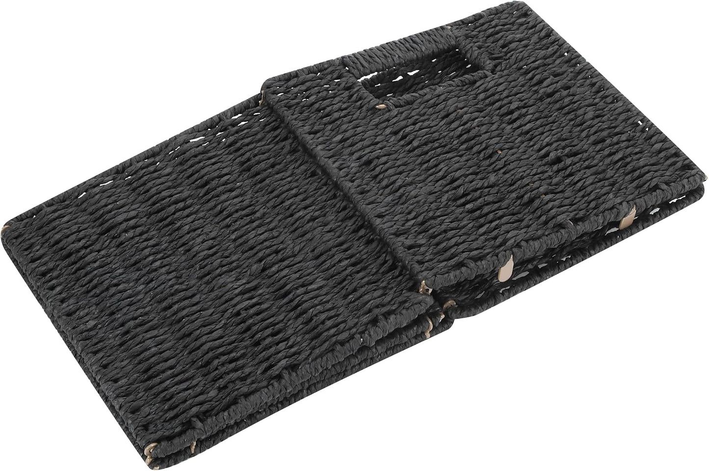 6 Pack 8.7 Inch Wicker Baskets | Hand Paper Rope Storage Baskets，Foldable Cube Storage Bins Organizer Square Wicker Cubes for Shelves (Black)