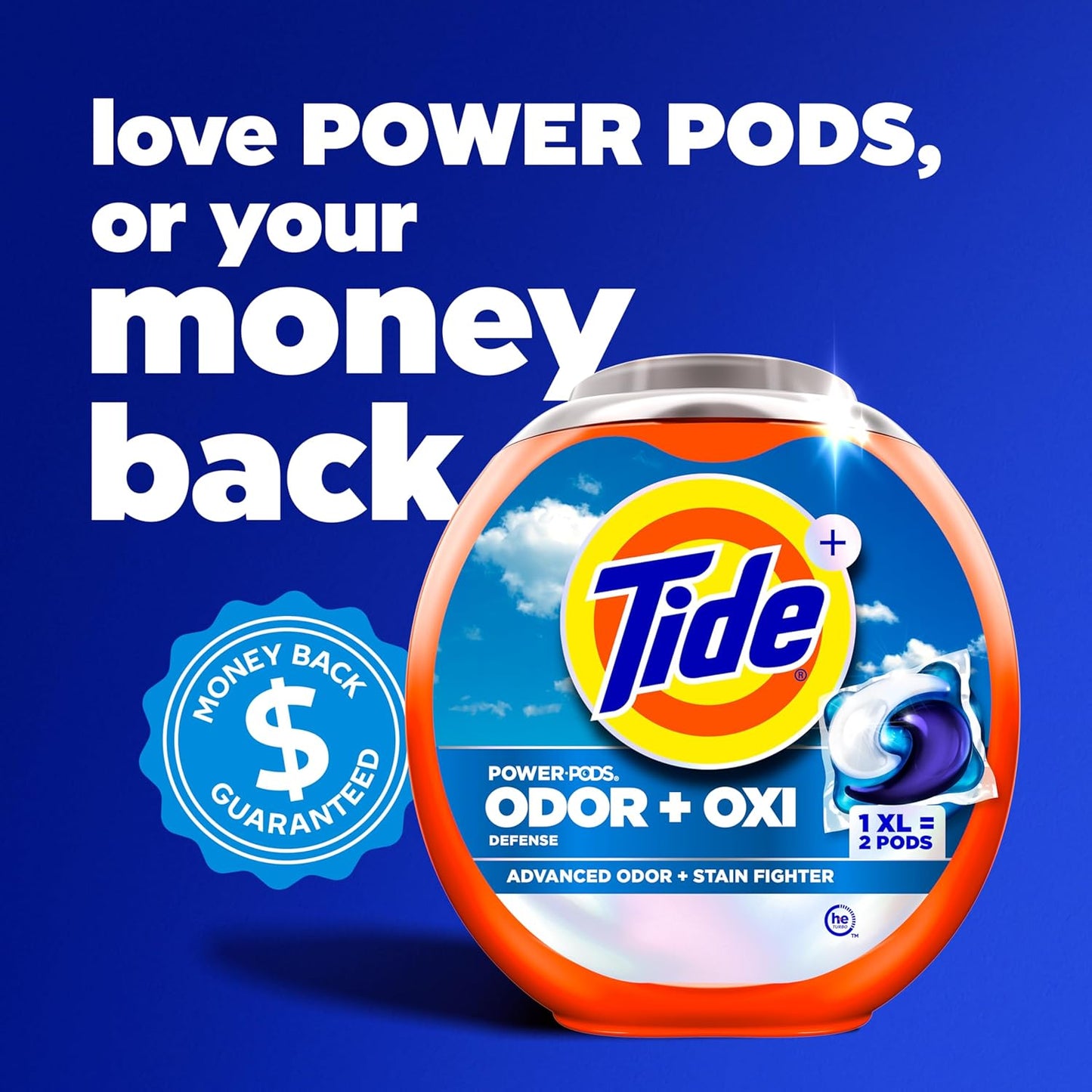 Tide Odor Defense + Oxi Laundry Detergent Pacs, Original Scent, 45 Count, Advanced Odor + Stain Fighter