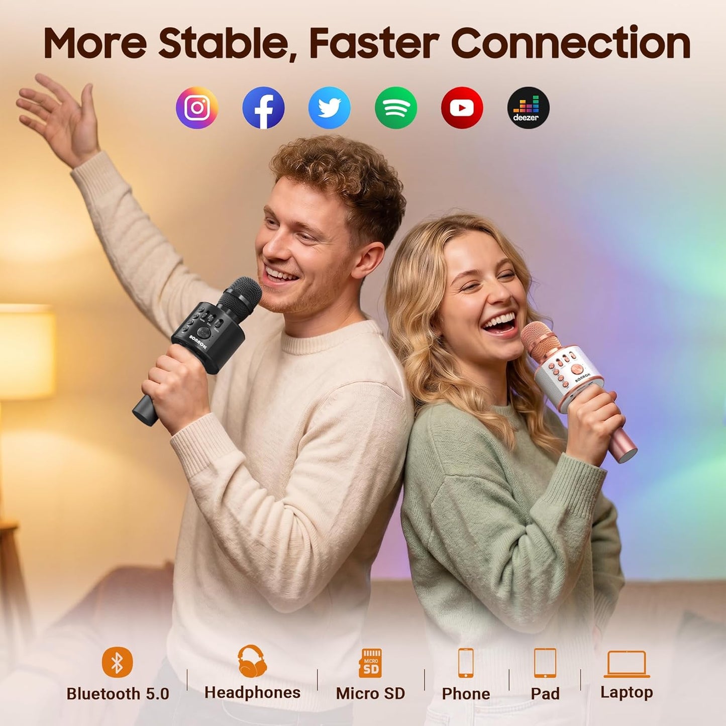 BONAOK Wireless Bluetooth Karaoke Microphone,3-in-1 Portable Handheld Karaoke Mic Speaker Machine Home Party Birthday for All Smartphones PC(Q37 Rose Gold)