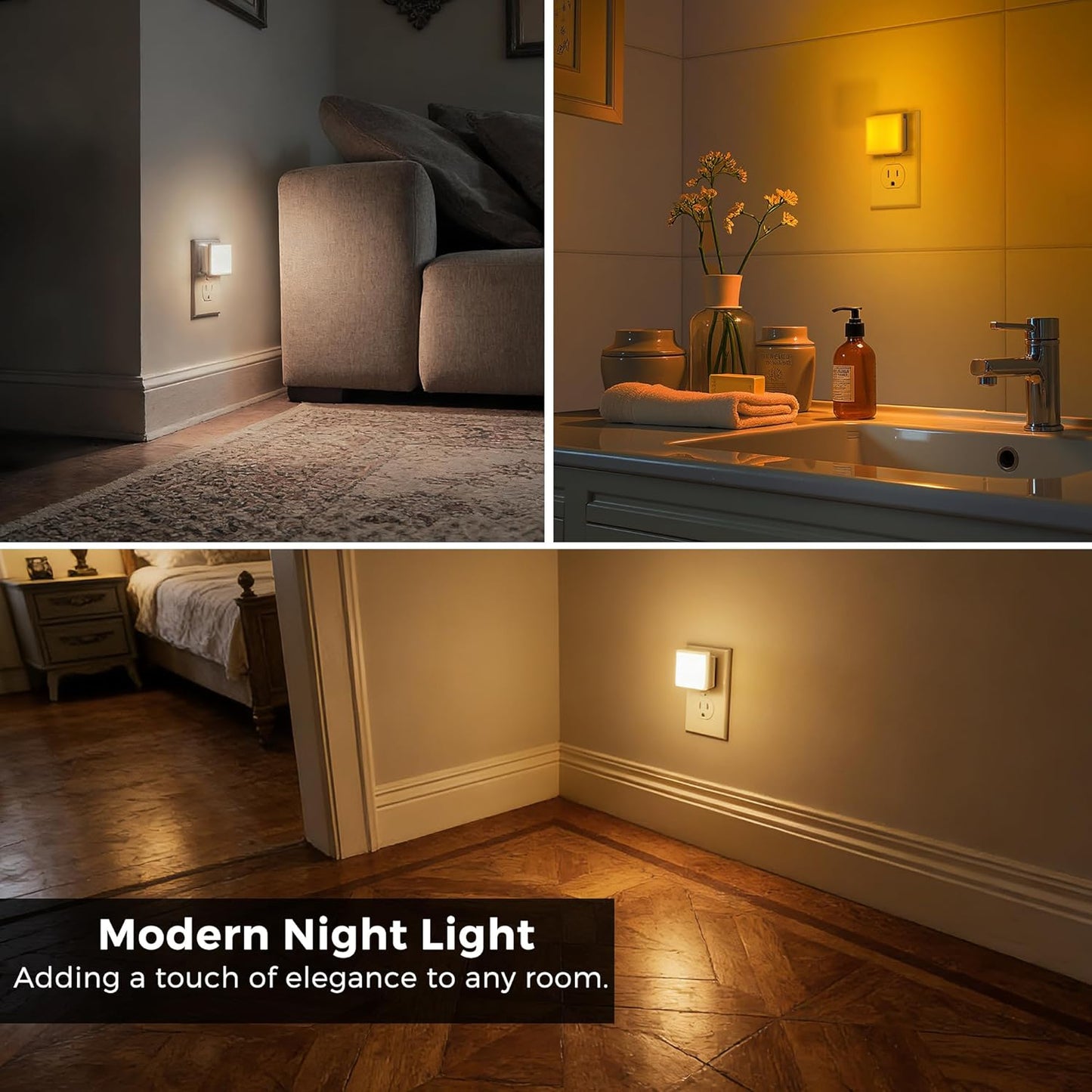 L LOHAS LED 3CCT Night Lights Plug into Wall 2-Pack, 0.3W Plug in Night Light, Dusk to Dawn, Bright Nightlight Auto-On/Off, for Adults Kids Room Bedroom Bathroom Hallway Kitchen