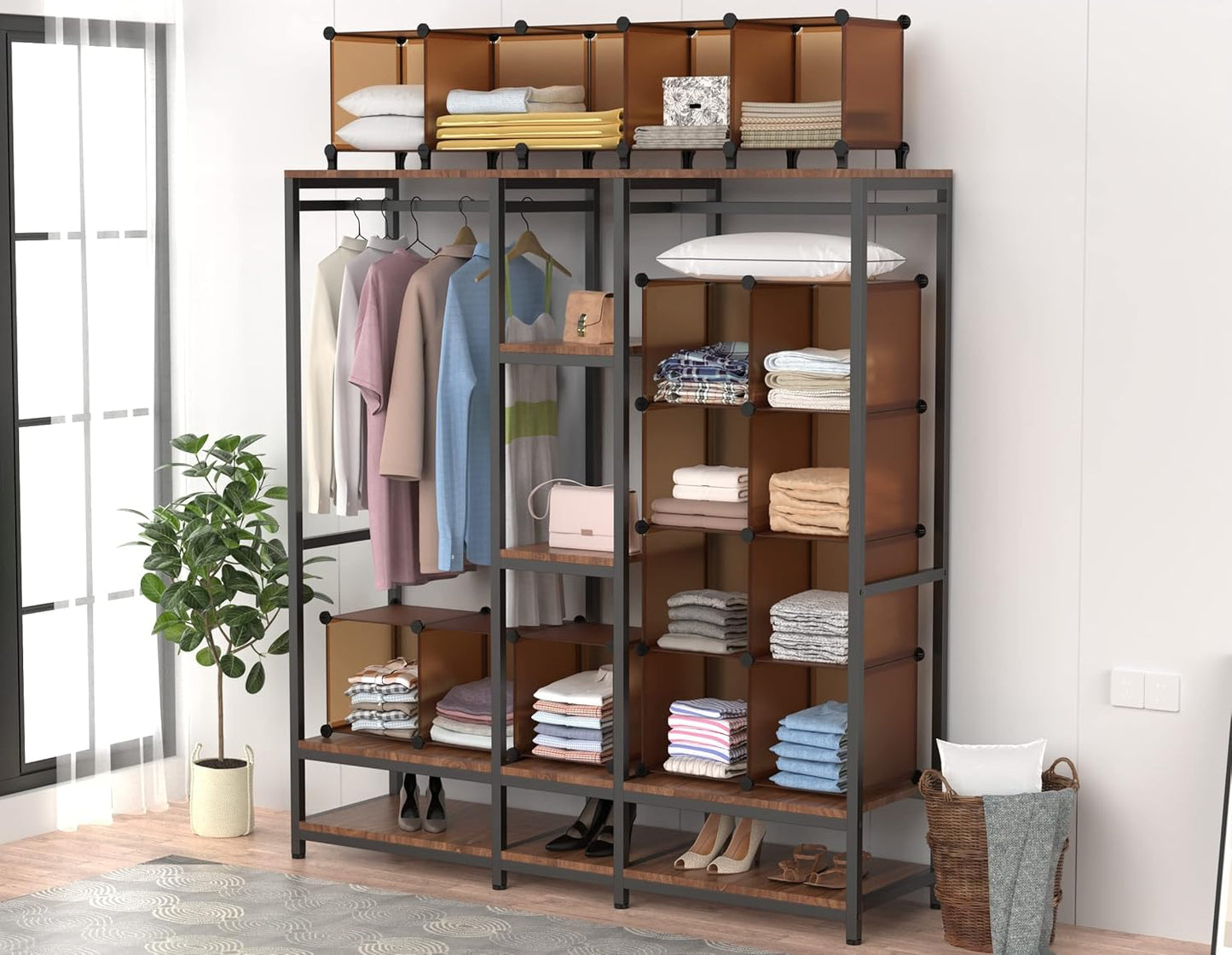 HOMIDEC Closet Organizers and Storage, 9 Cube Storage Organizer Cubes, Portable Closet Organizer Shelves for Clothes, Bedroom, Wardrobe, Kids Room, Bathroom, Brown