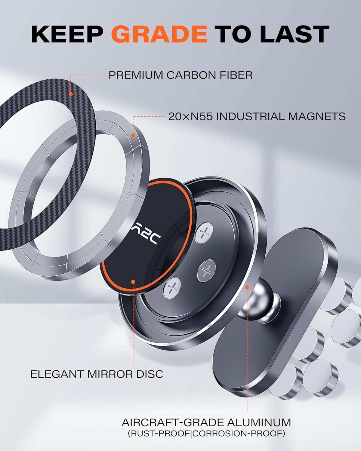 A2C Alloy Magnetic Golf Cart Phone Holder for MagSafe iPhone, Unique Fathers Day Golf Gifts for Men Dad Him Husband Ladies Her Golfers, Golf Accessories Essentials Gadgets Fits EZGO, Club Car, Yamaha