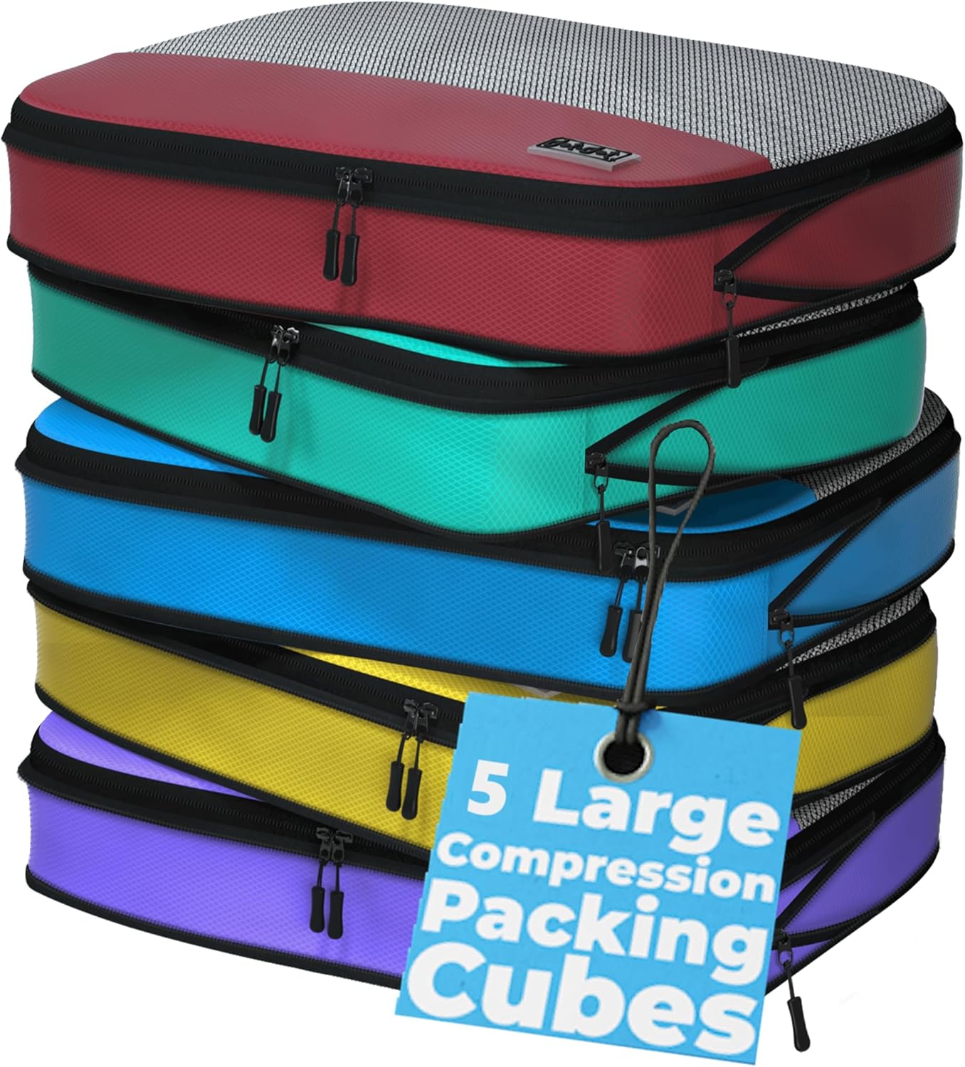 Large Packing Cubes for Travel - 5pc Packing Cubes for Suitcases - Lightweight Luggage Organizer Bags (Compression)
