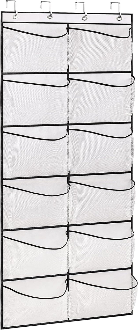 KIMBORA Over The Door Shoe Organizer 12 Large Mesh Pockets Boots Hanging Storage Shoe Rack for Closet White