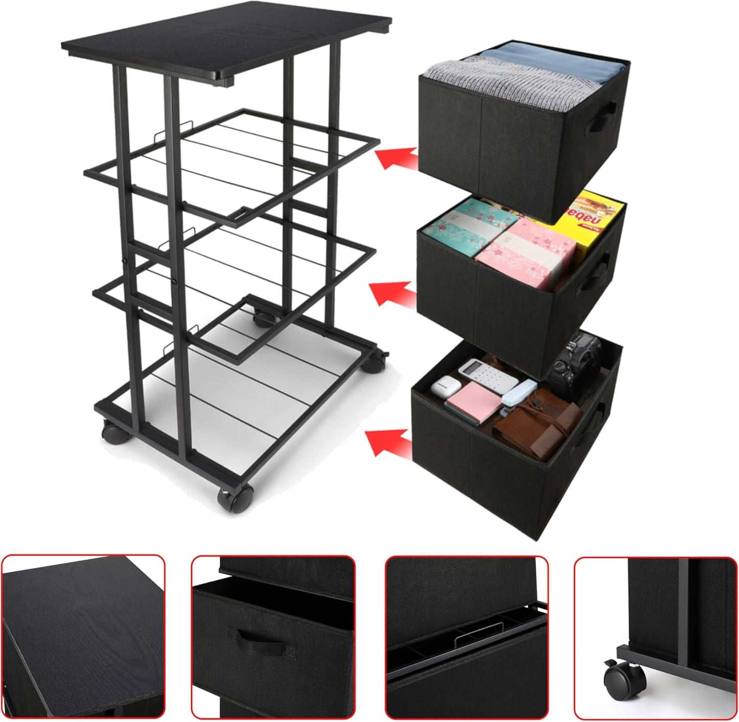 MAX Houser Dresser Storage with 3 Drawers, Fabric Dresser Tower, Vertical Storage Unit for Bedroom, Closet, Office, Black