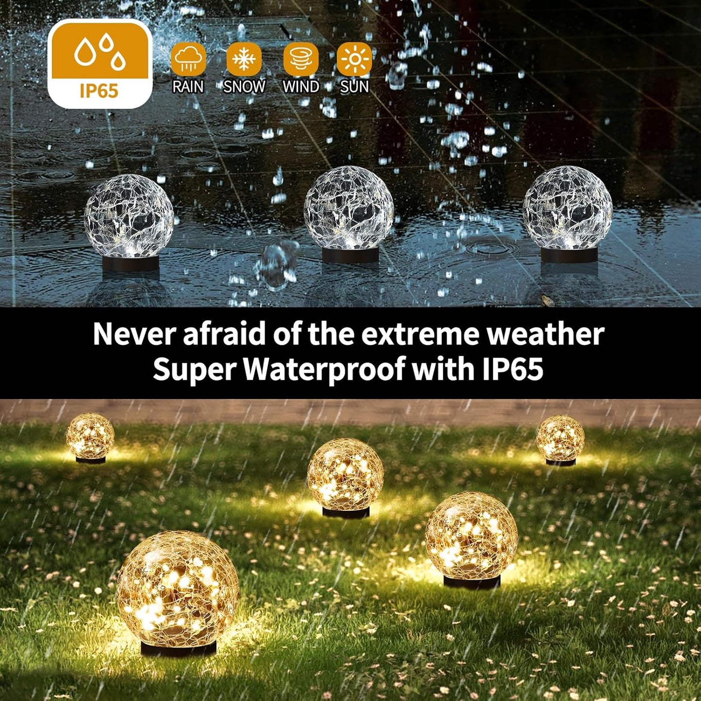 JKIMK Solar Globe Lights Outdoor Waterproof-Solar Balls Garden-Cracked Glass Ball Solar Lights Outdoor-Solar Orbs Outside-Outdoor Decorations Patio & Yard Lawn Backyard Decor (GUO-XBQ-5-5-5)