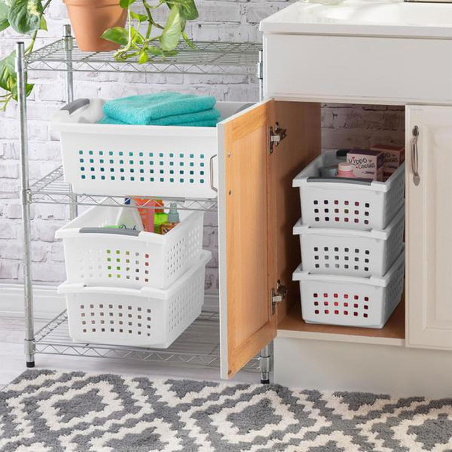 Sterilite Small Stacking Baskets w/ Handles for Bathroom & Pantry, 16-Pack