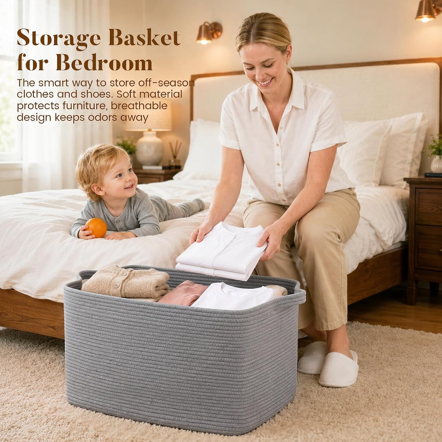 65L Large Woven Blanket Basket for Living Room, 19.7"x15.7"x11.8" | Nursery Laundry Hamper with Handle for Organizing Blankets, Pillows, Toy Storage With Handle, Large Baskets for Organizing