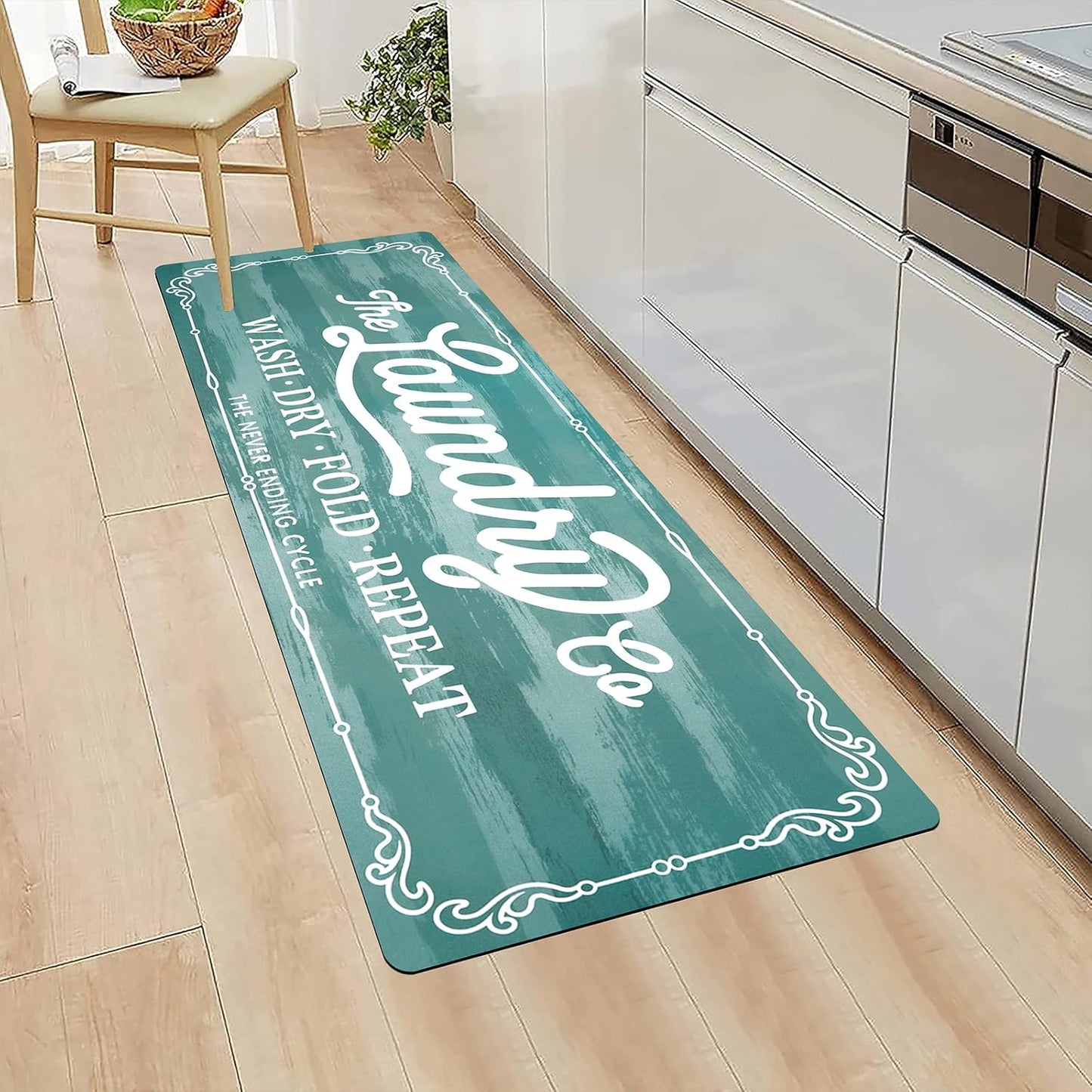Pauwer Laundry Room Rug Runner 20"x48" Waterproof Rubber Laundry Mat Non Slip Kitchen Mats for Floor Washable Floor Mat Runner Rug for Farmhouse Mudroom Washroom Bathroom Decor