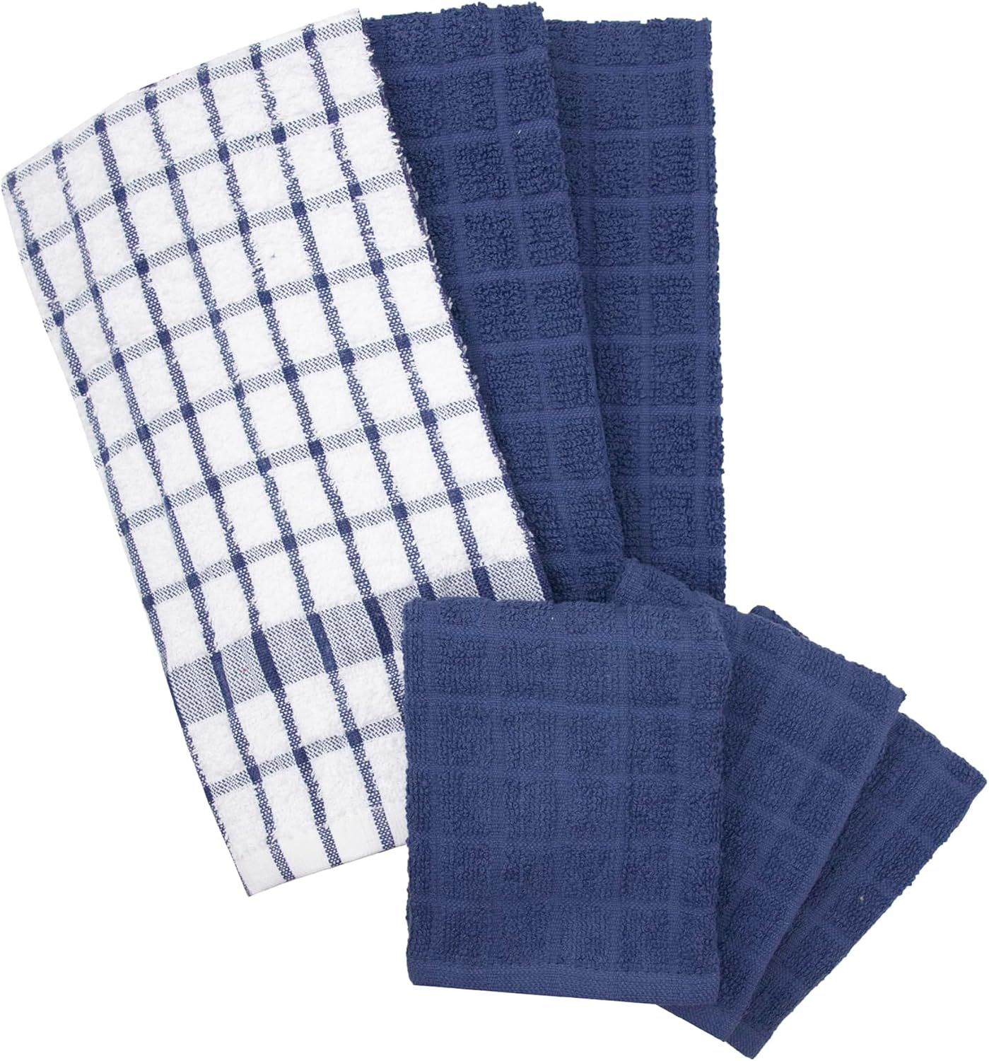 Ritz Premium Kitchen Towel and Dish Cloth Value Set: Highly Absorbent, Super Soft, Long-Lasting, 100% Cotton Checked and Solid Hand Towels, Tea Towels, Bar Towels - 6 Pack, Navy